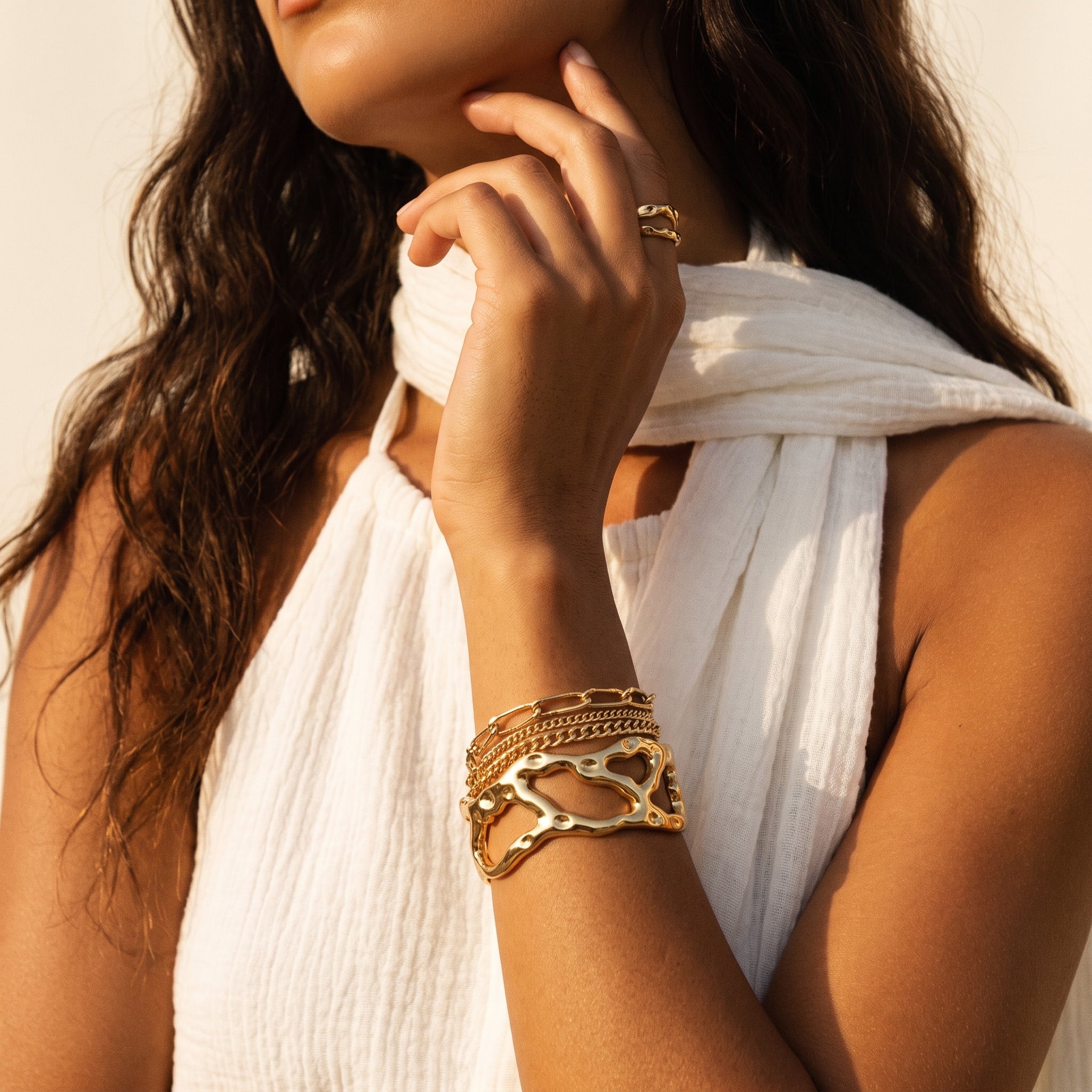 Layered gold bracelets and cuffs — Glam by Layal