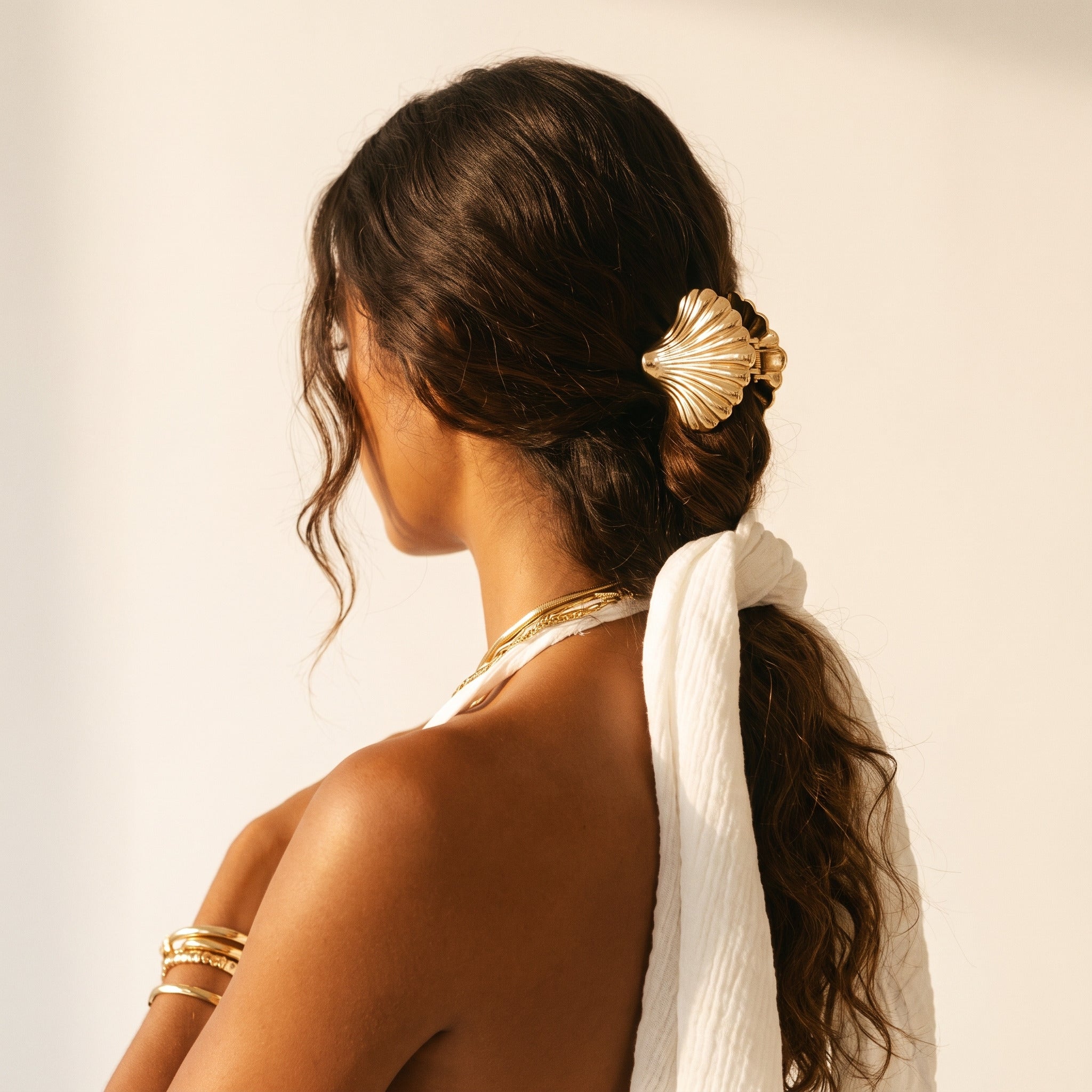Gold shell hair clip in loose waves — Glam by Layal