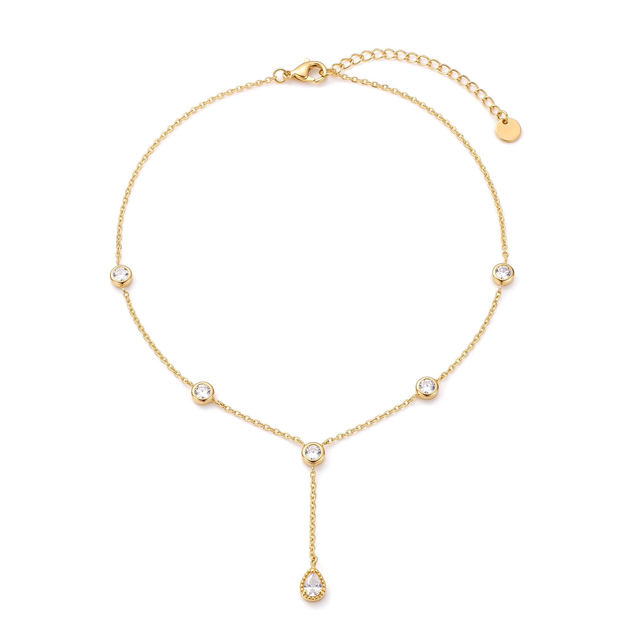 Gold Crystal Lariat Necklace