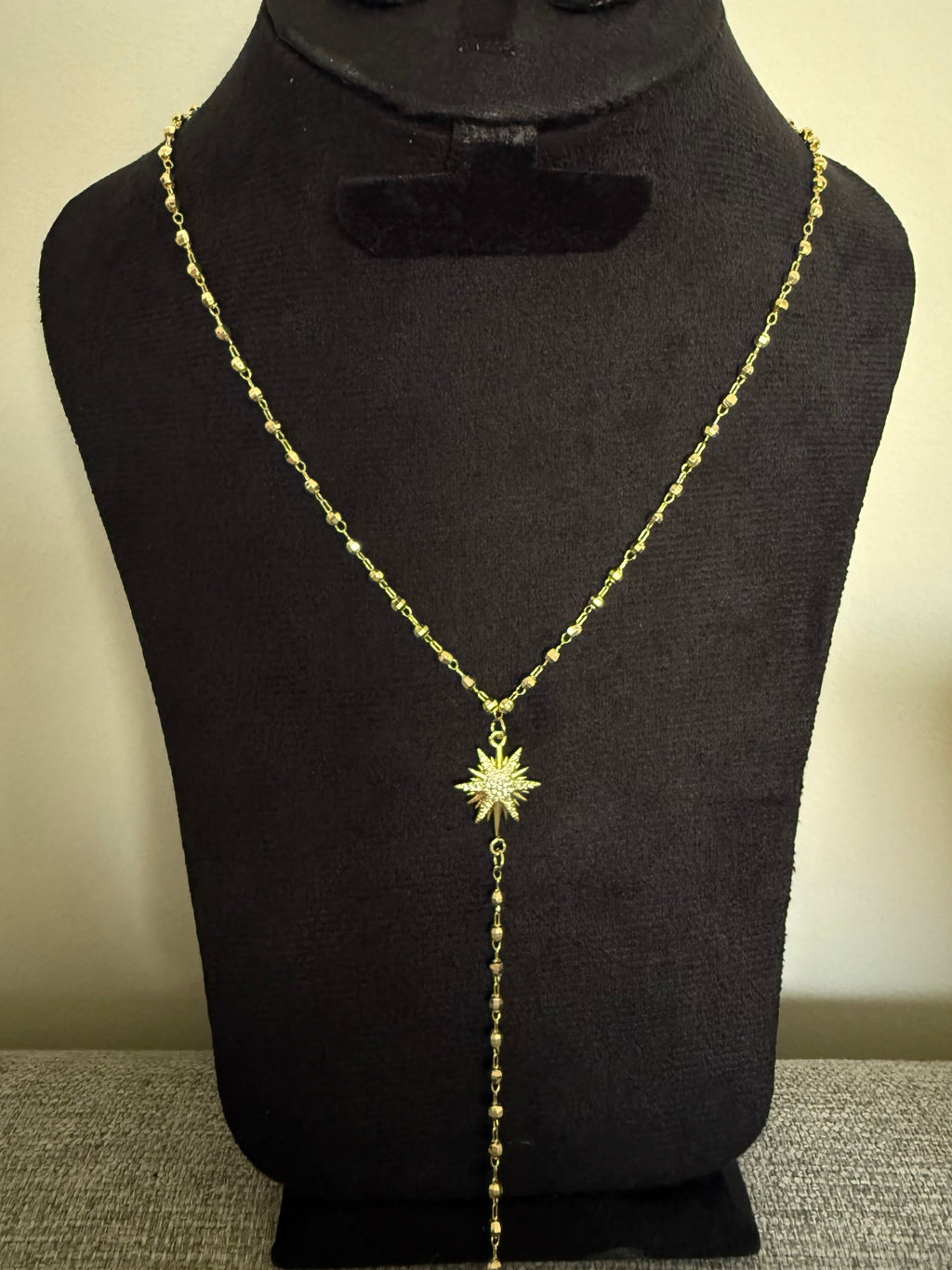 Gold North Star Beaded Lariat Drop Necklace