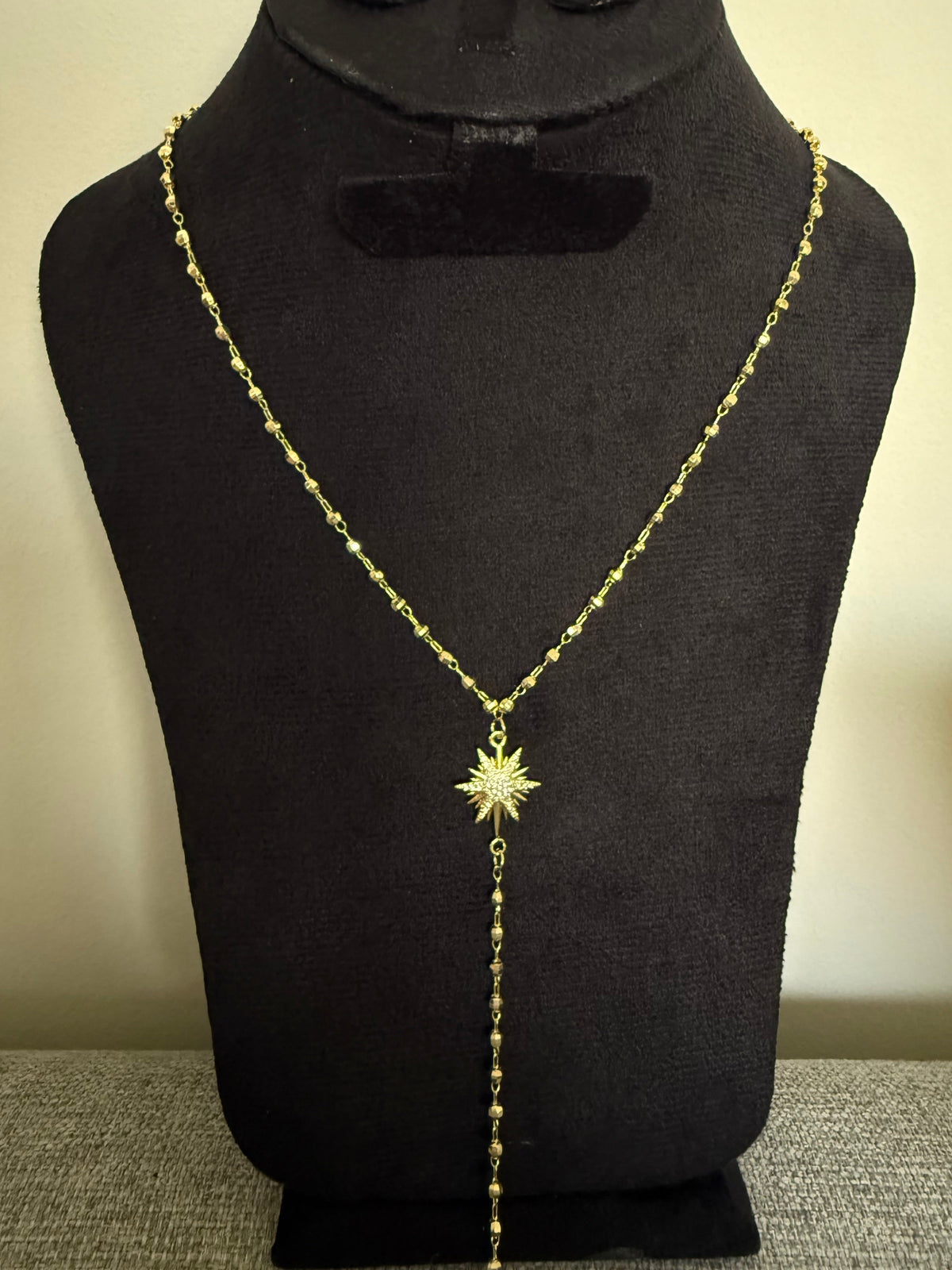 Gold North Star Beaded Lariat Drop Necklace