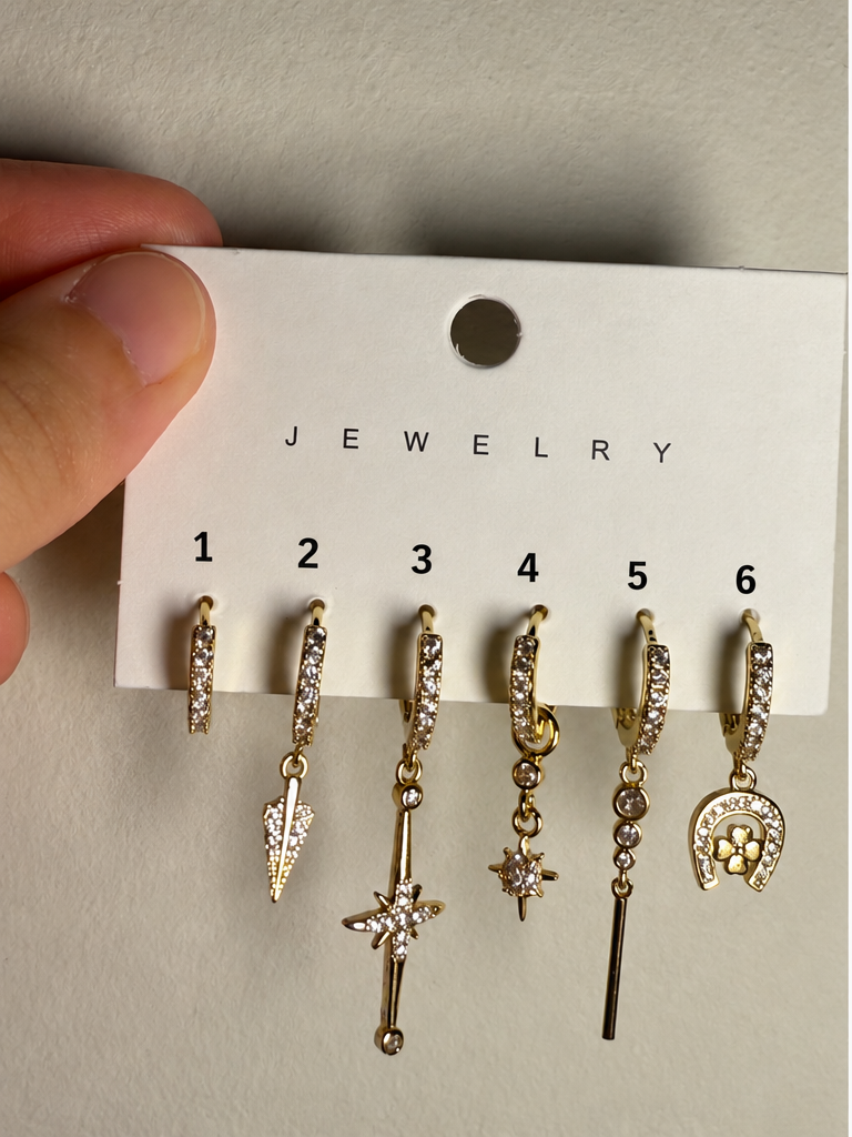 Gold Crystal Spike & Horseshoe Huggie Piercing Set