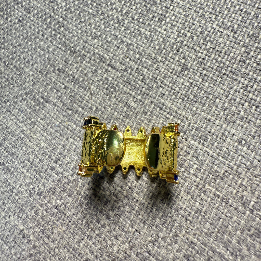Gold Hammered Rainbow Stone Ring