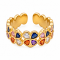 Gold Multicolor Heart Clover Ring