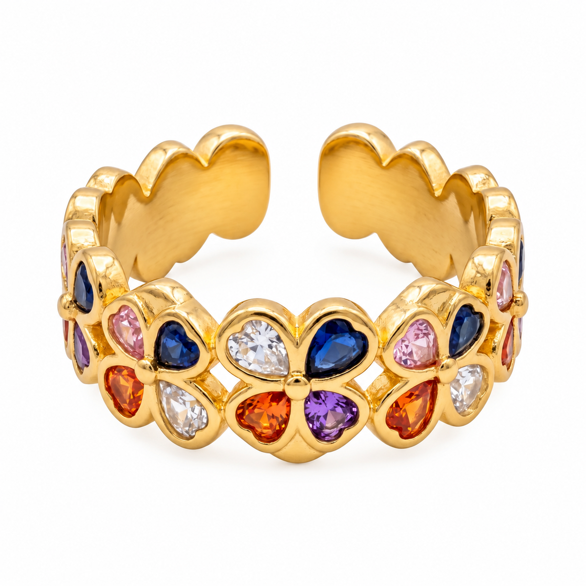 Gold Multicolor Heart Clover Ring