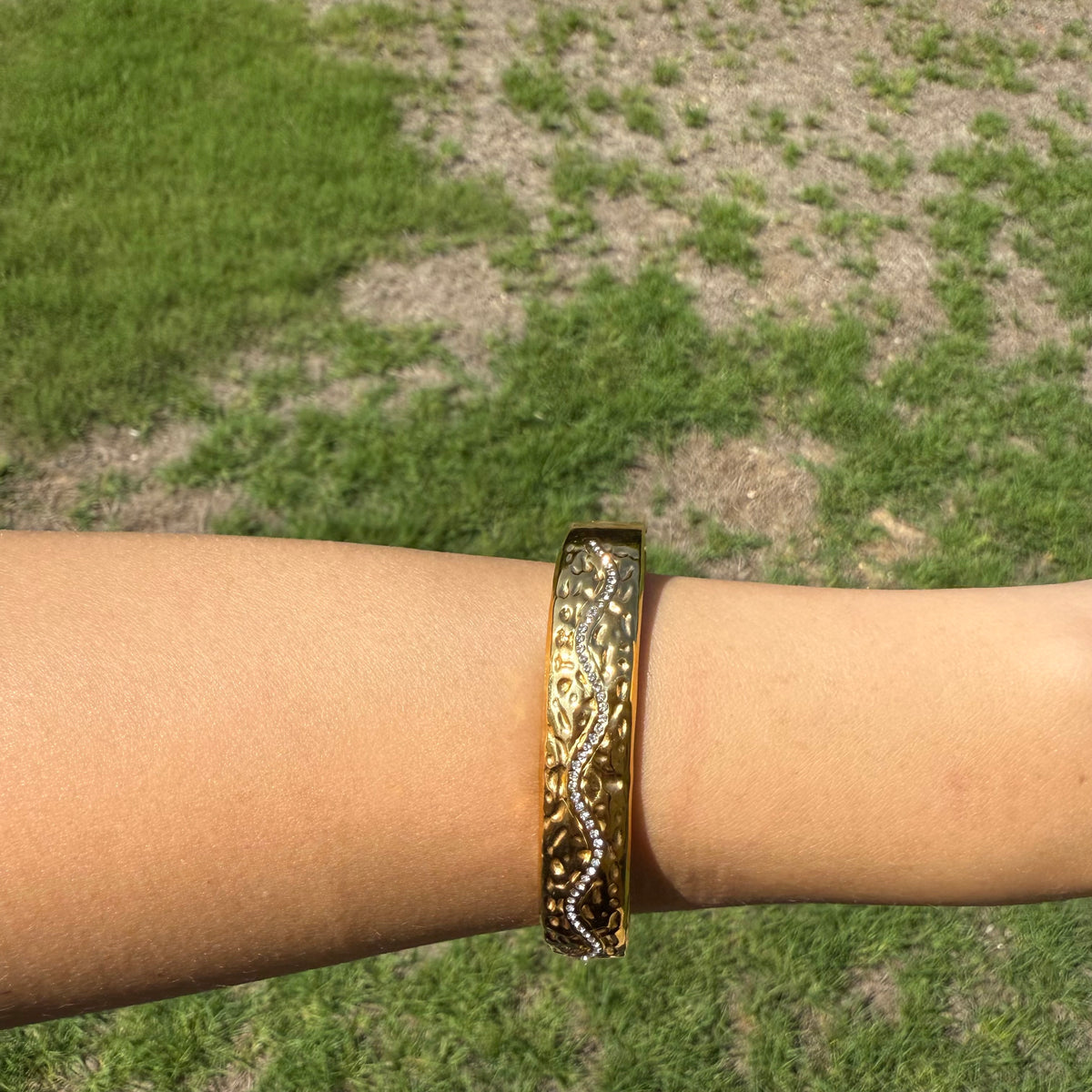 Gold Hammered Pavé Bangle