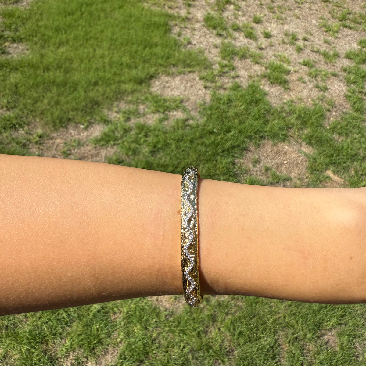 Gold Zigzag Pavé Bangle