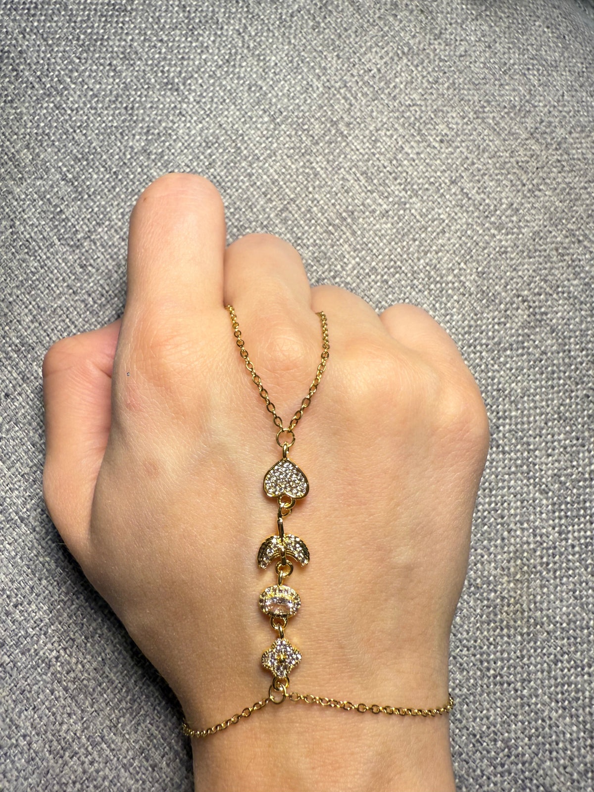 Gold Clover & Heart Charm Hand Chain
