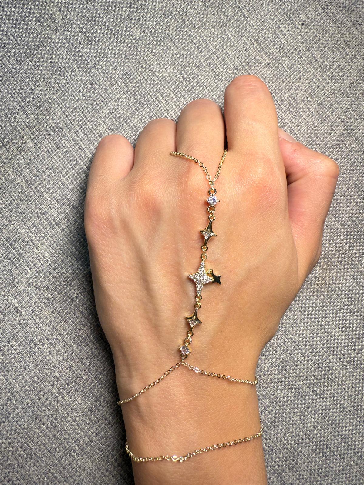 Gold Crystal Star Drop Hand Chain