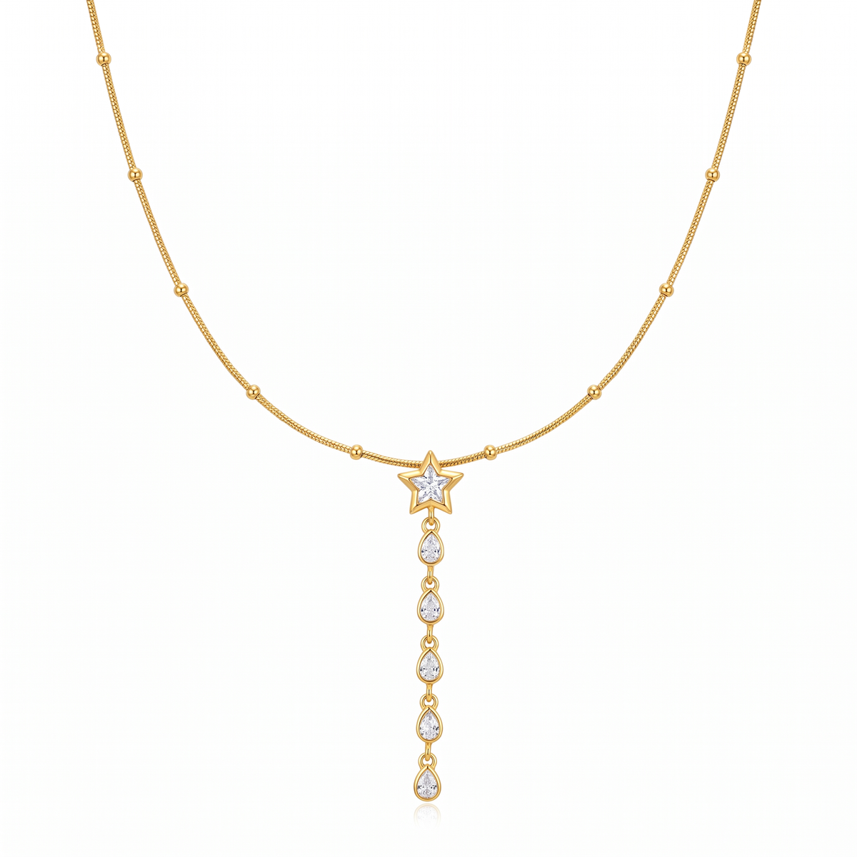 Gold Star Crystal Drop Necklace — studio picture