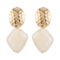 Gold Hammered Oval & White Stone Earrings — studio picture
