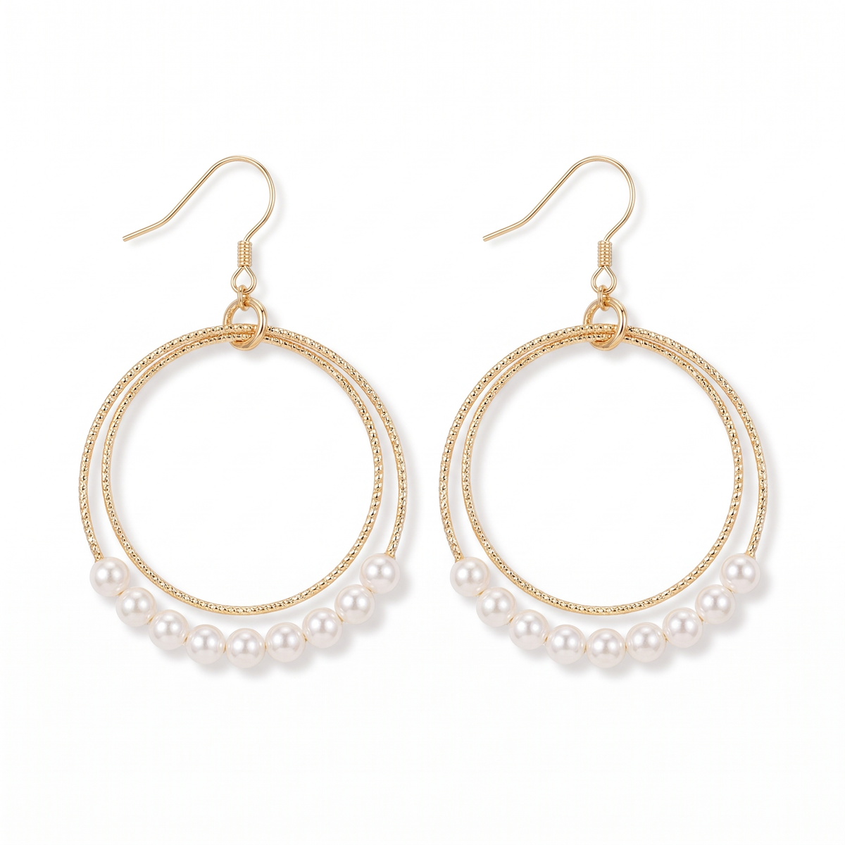 Gold Pearl Double Hoop Earrings — studio picture