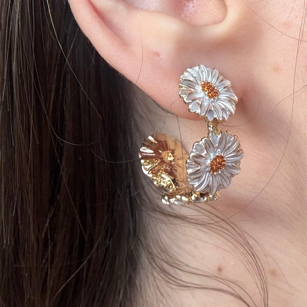 White Daisy Hoop Earrings