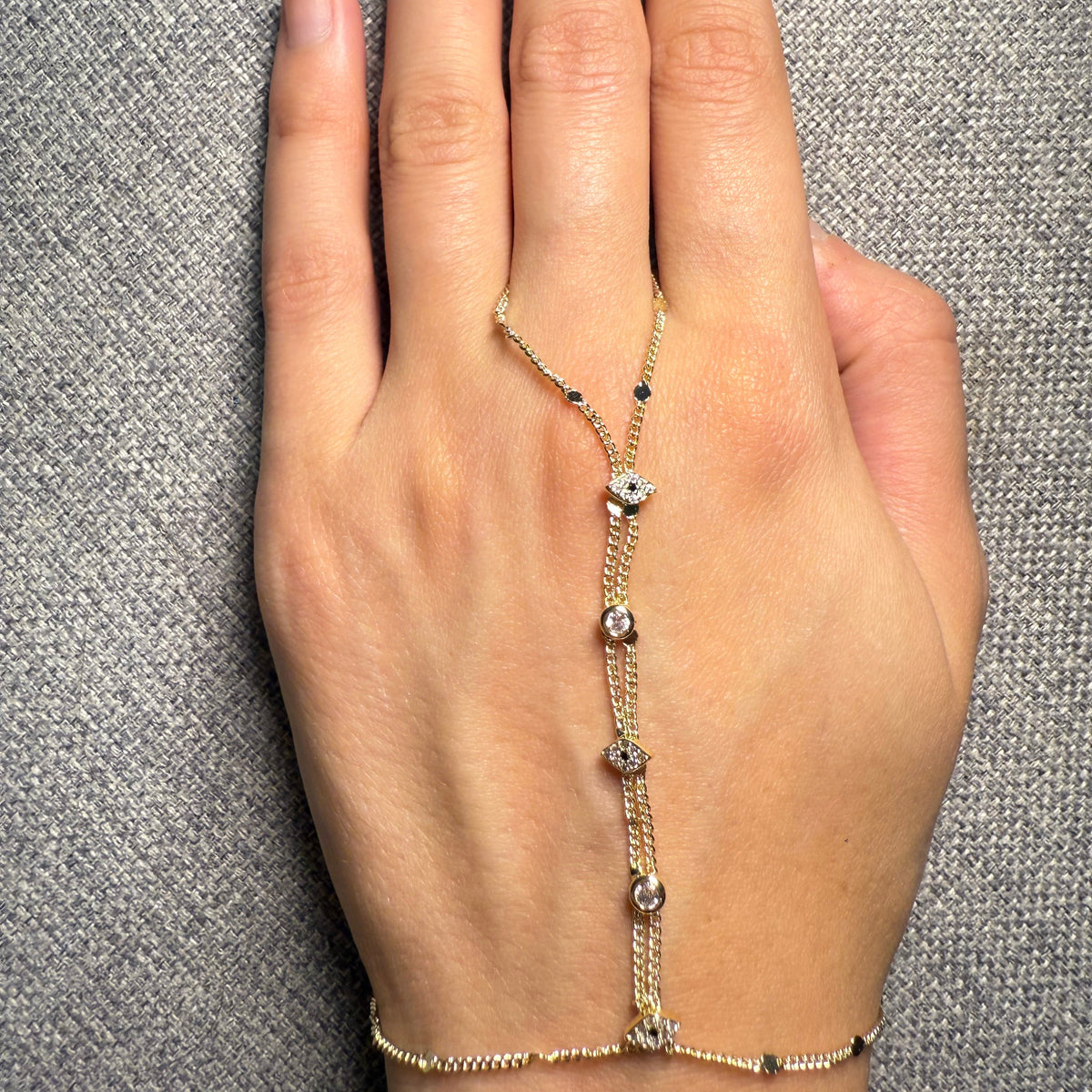 Gold Crystal Evil Eye Hand Chain