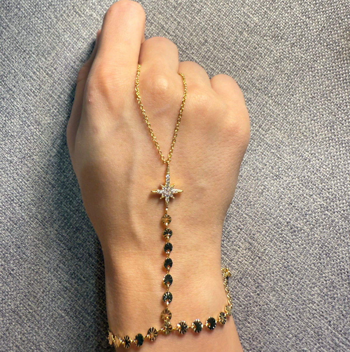 Gold North Star Disc Hand Chain