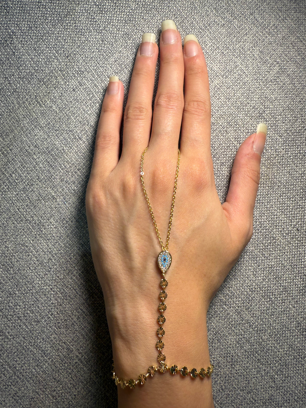 Gold Turquoise Evil Eye Disc Hand Chain