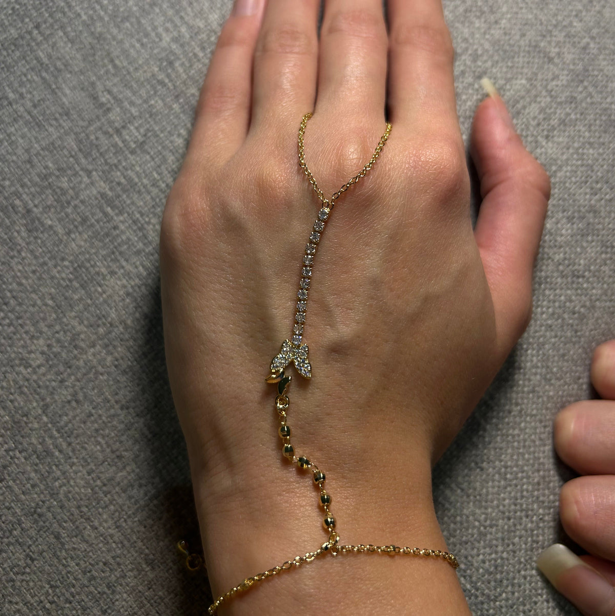 Gold Crystal Butterfly Hand Chain