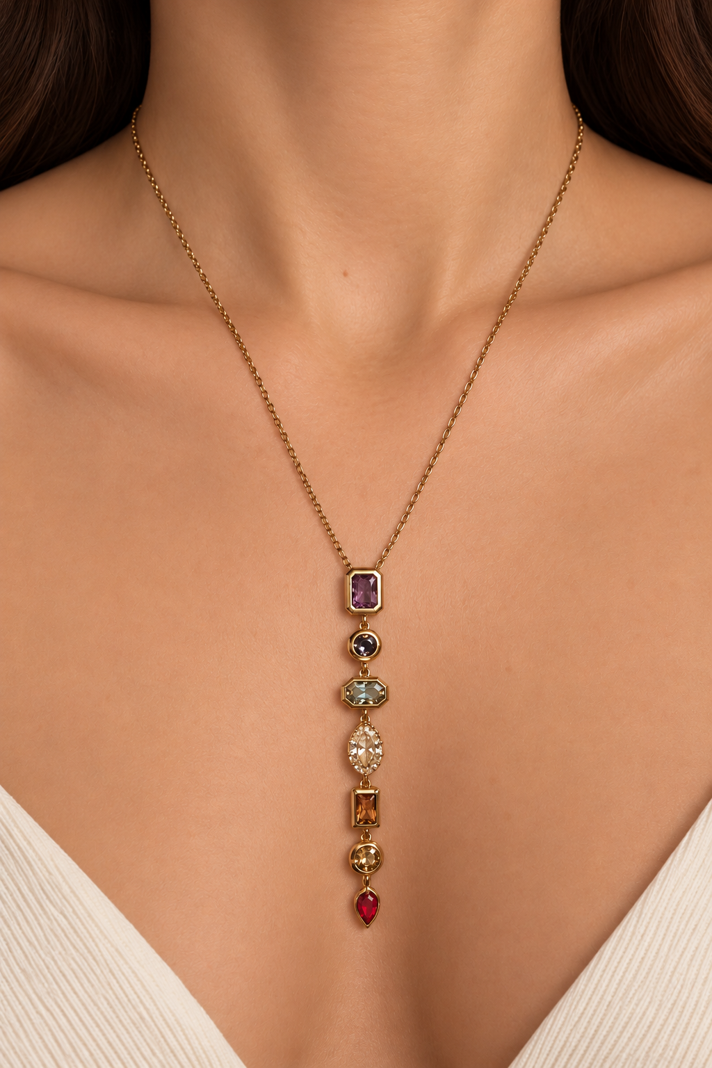 Gold Jewel Drop Necklace