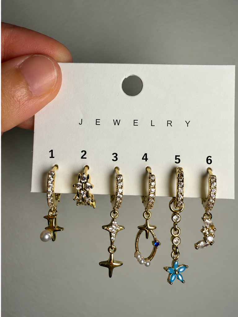 Gold Pearl & Star Huggie Piercing Set