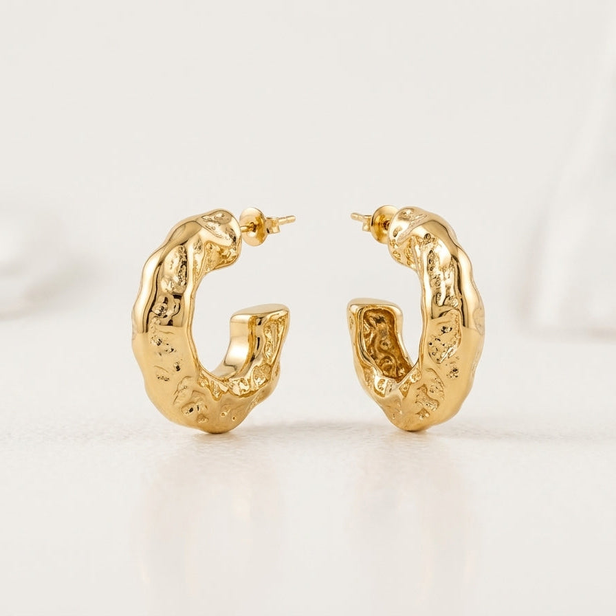 Gold Hammered Hoops