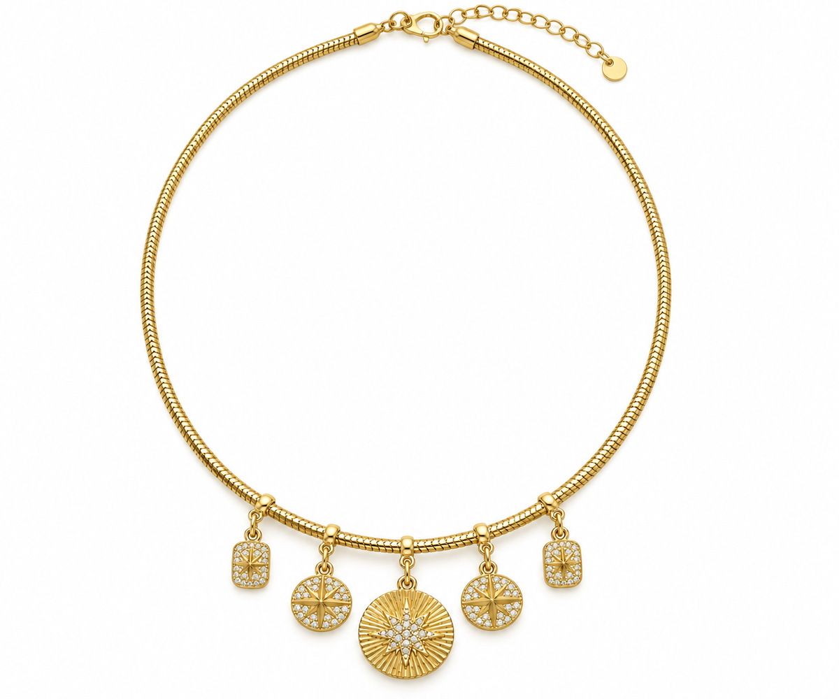 Gold Star Medallion Charm Necklace