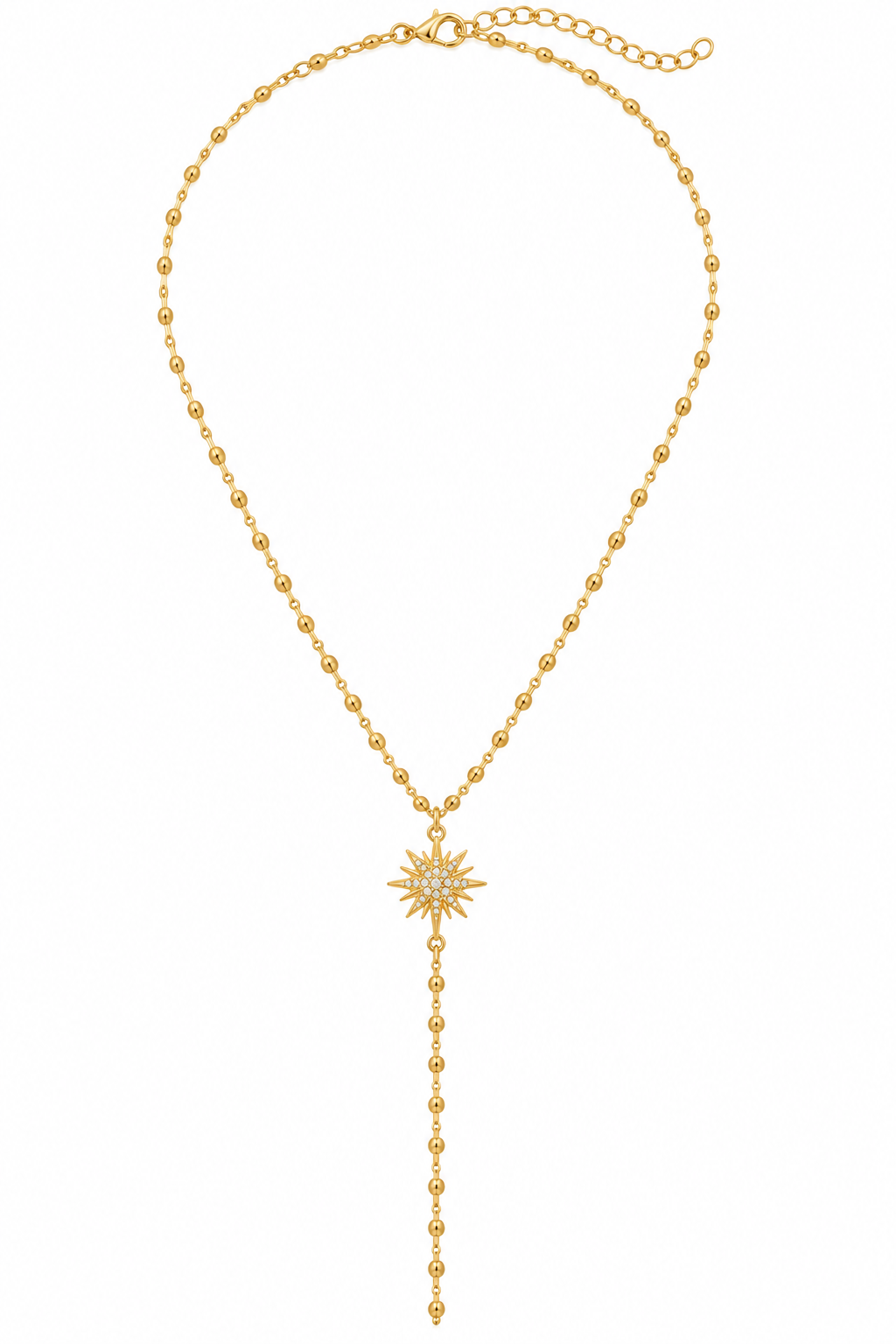 Gold North Star Beaded Lariat Drop Necklace