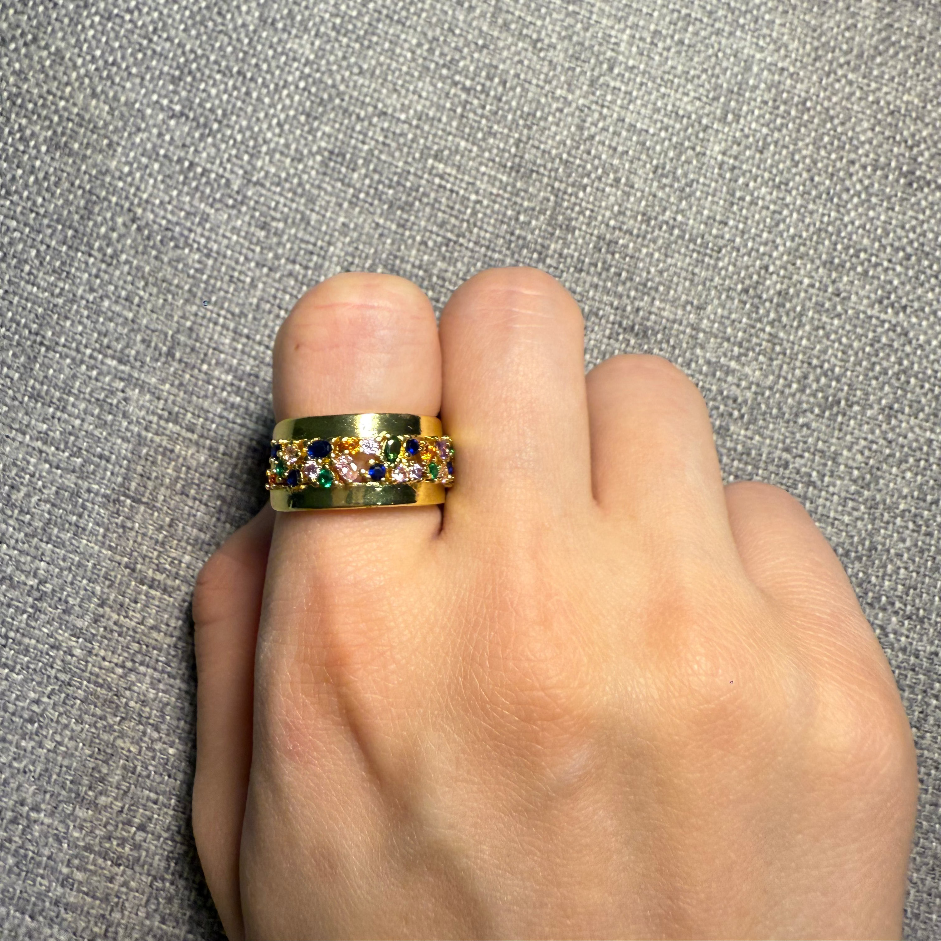 Gold Multicolor Stone Band Ring