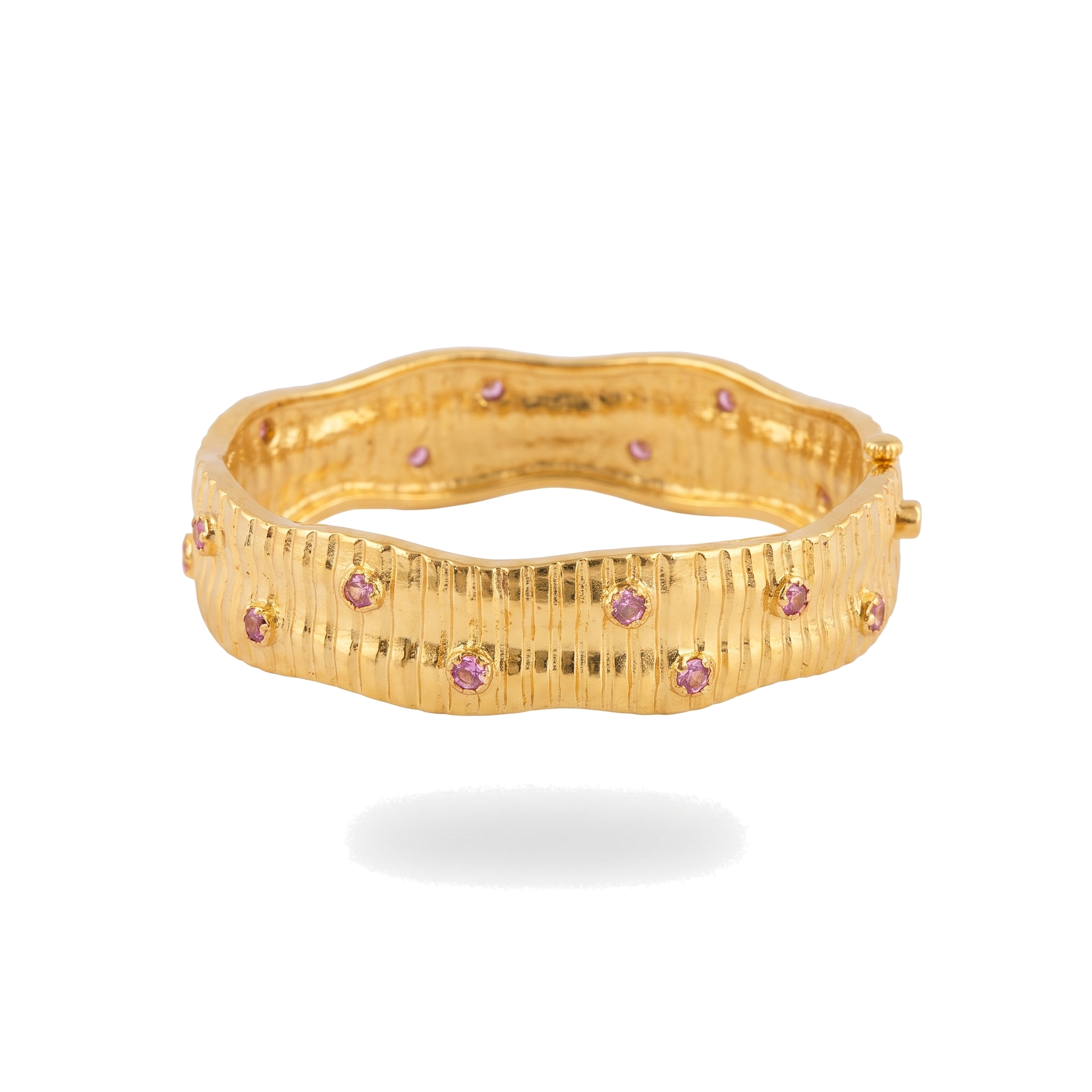 Gold Wavy Pink-Gem Bangle