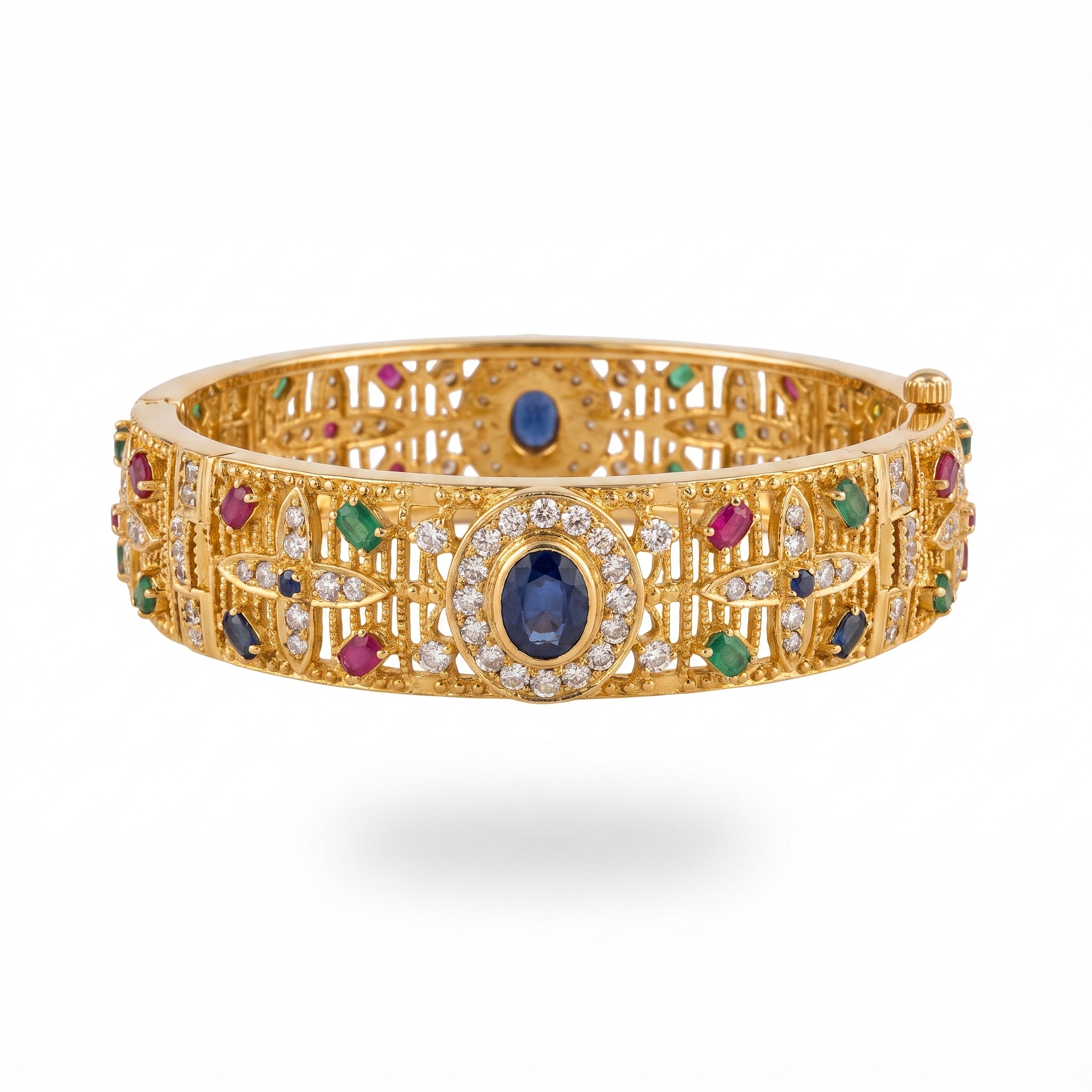 Gold Sapphire Statement Bangle