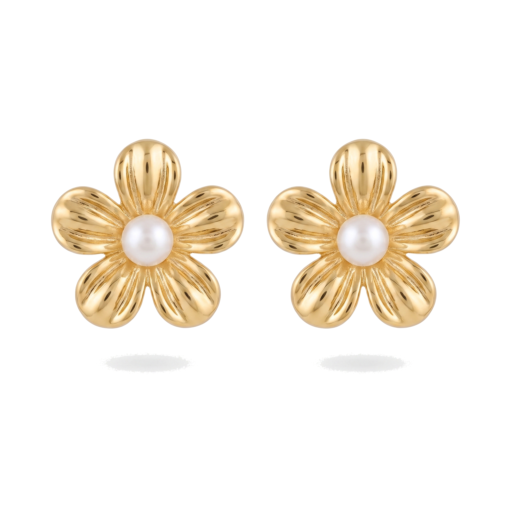 Gold Flower Pearl Studs — Glam by Layal
