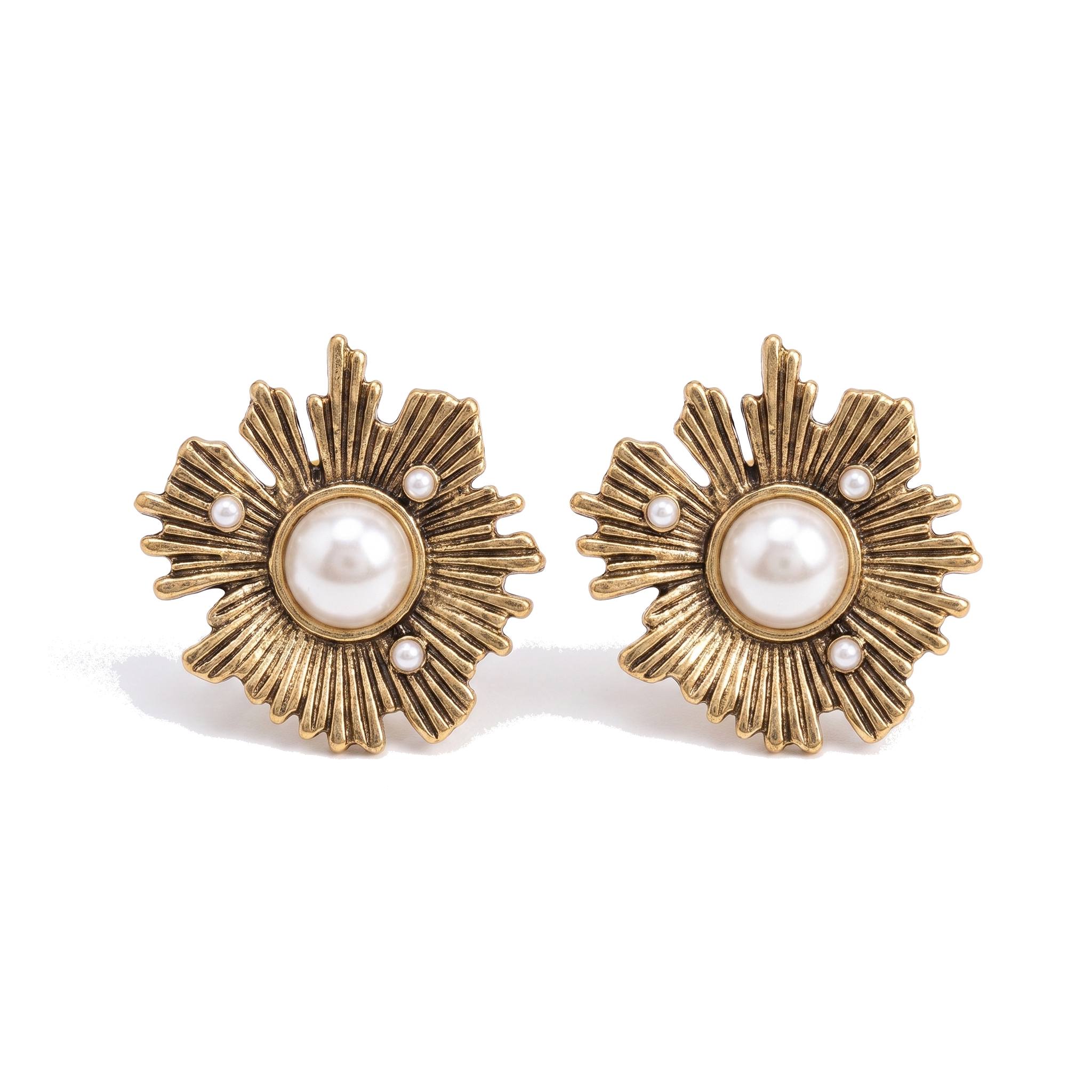 Gold Chrysanthemum Pearl Studs — Glam by Layal