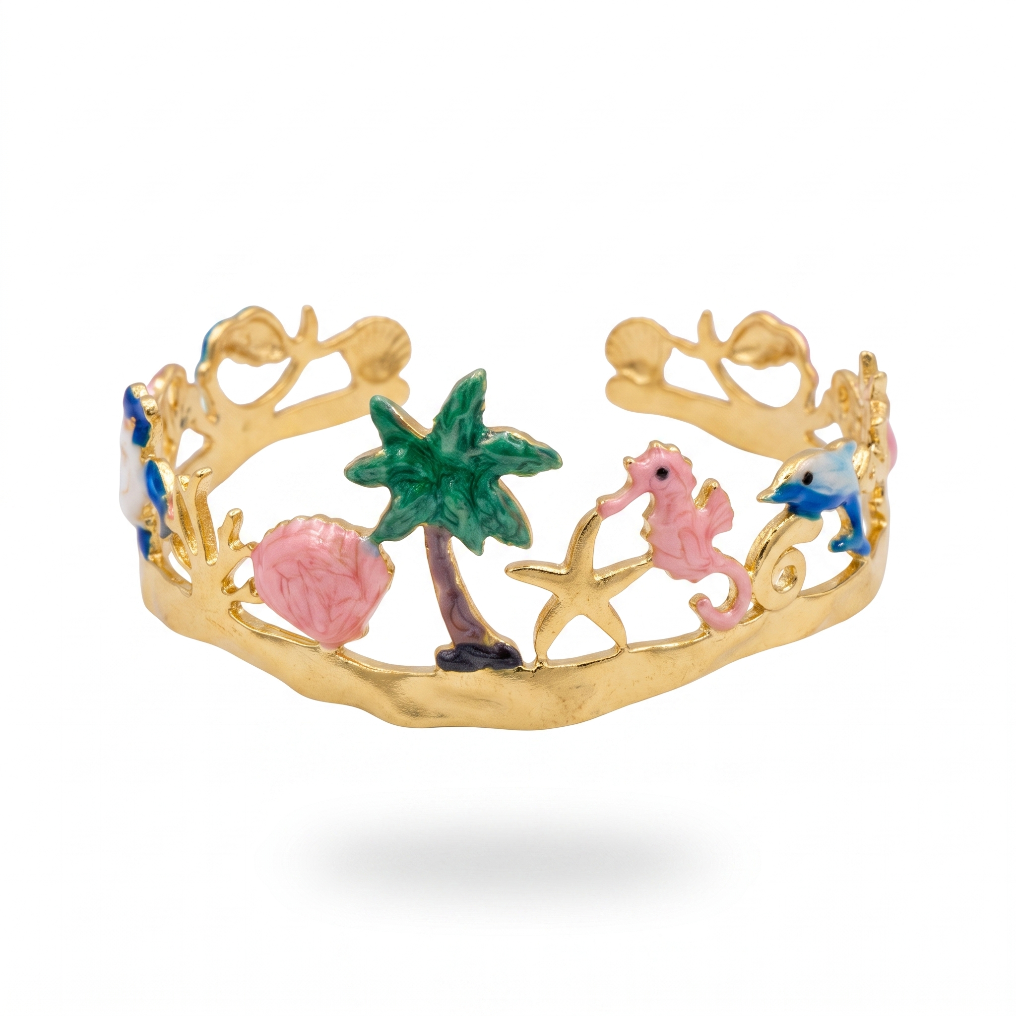 Gold Sealife Enamel Bangle