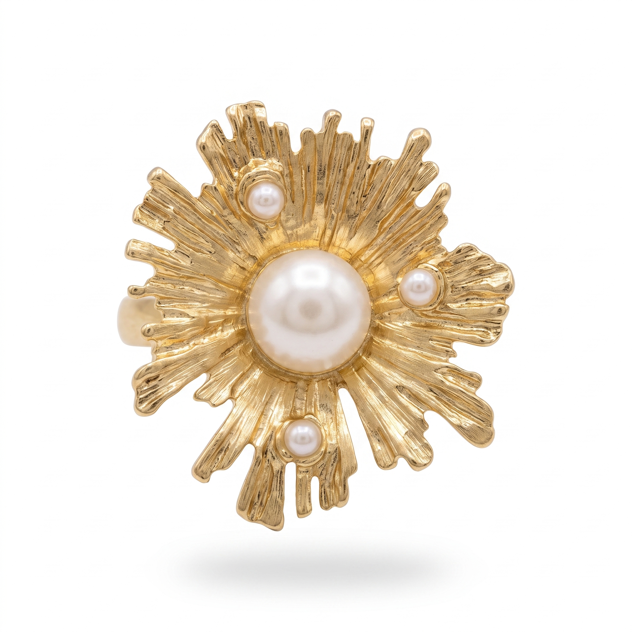 Gold Pearl Sunburst Ring