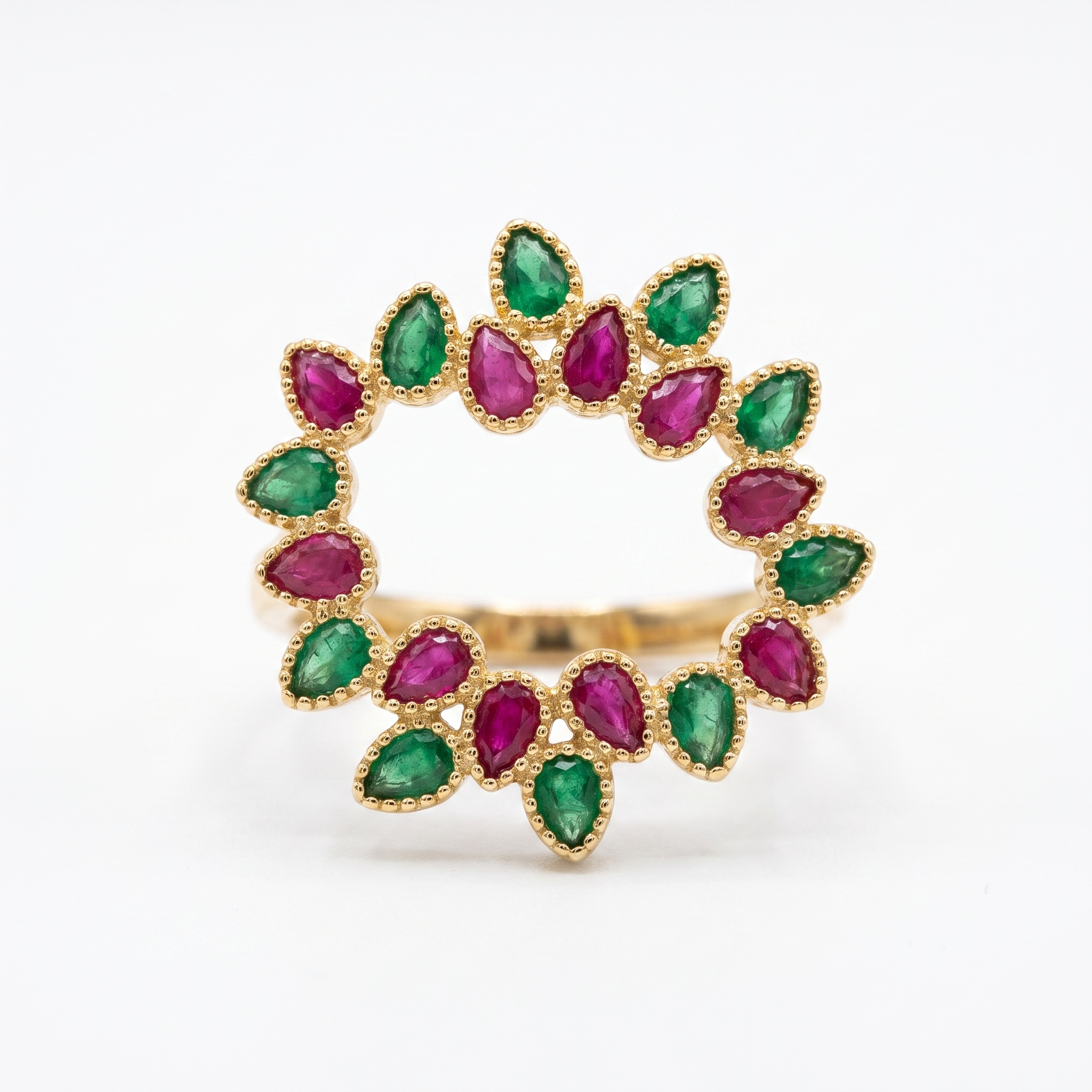 Ruby & Emerald Halo Ring