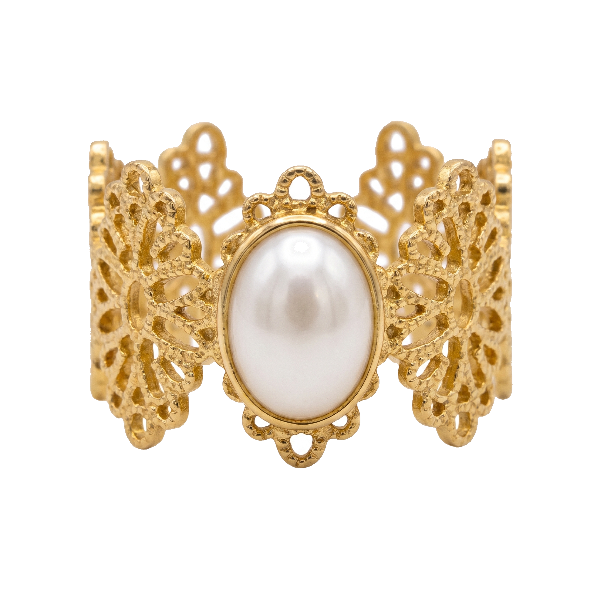 Gold Filigree Pearl Ring