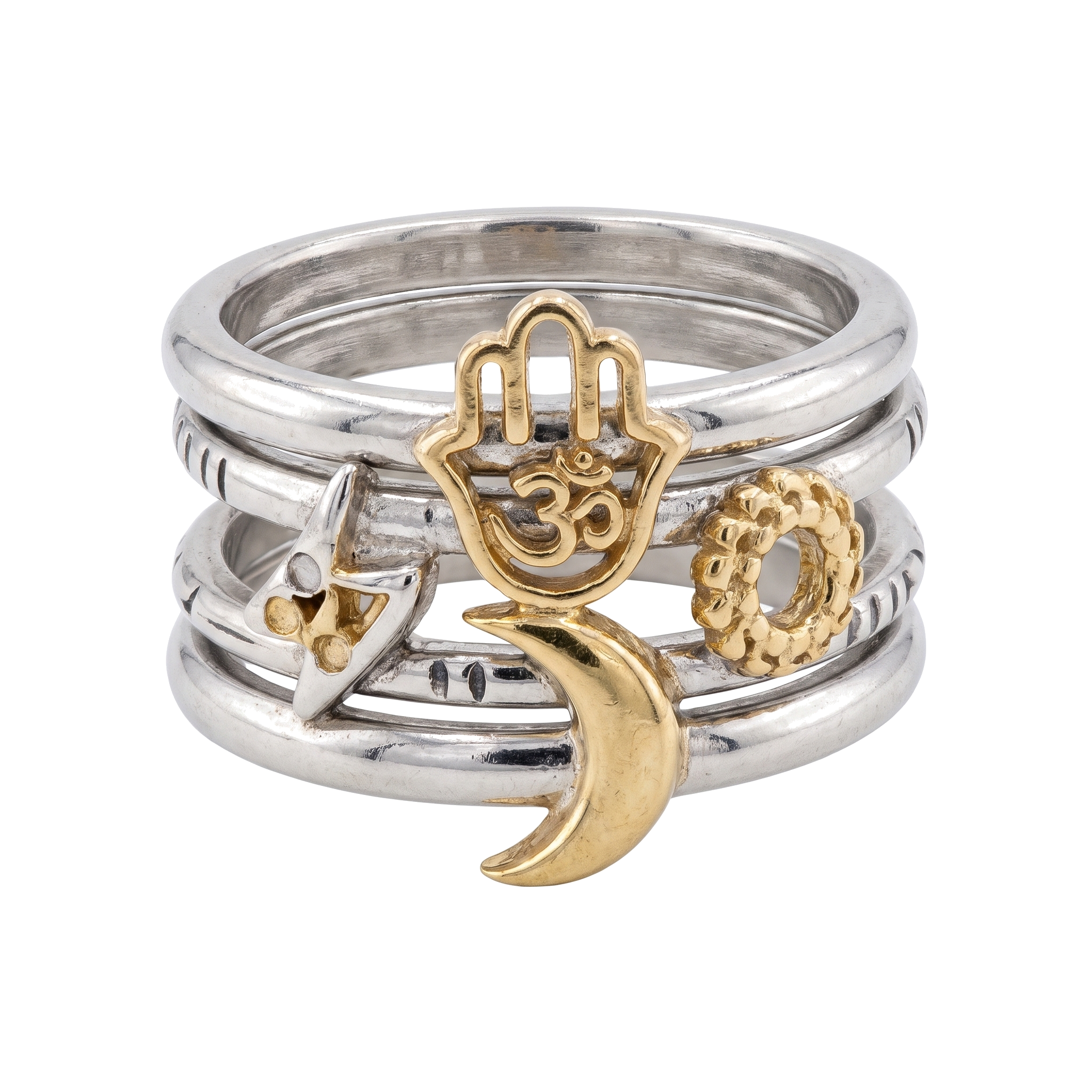 Silver Charm Ring Stack