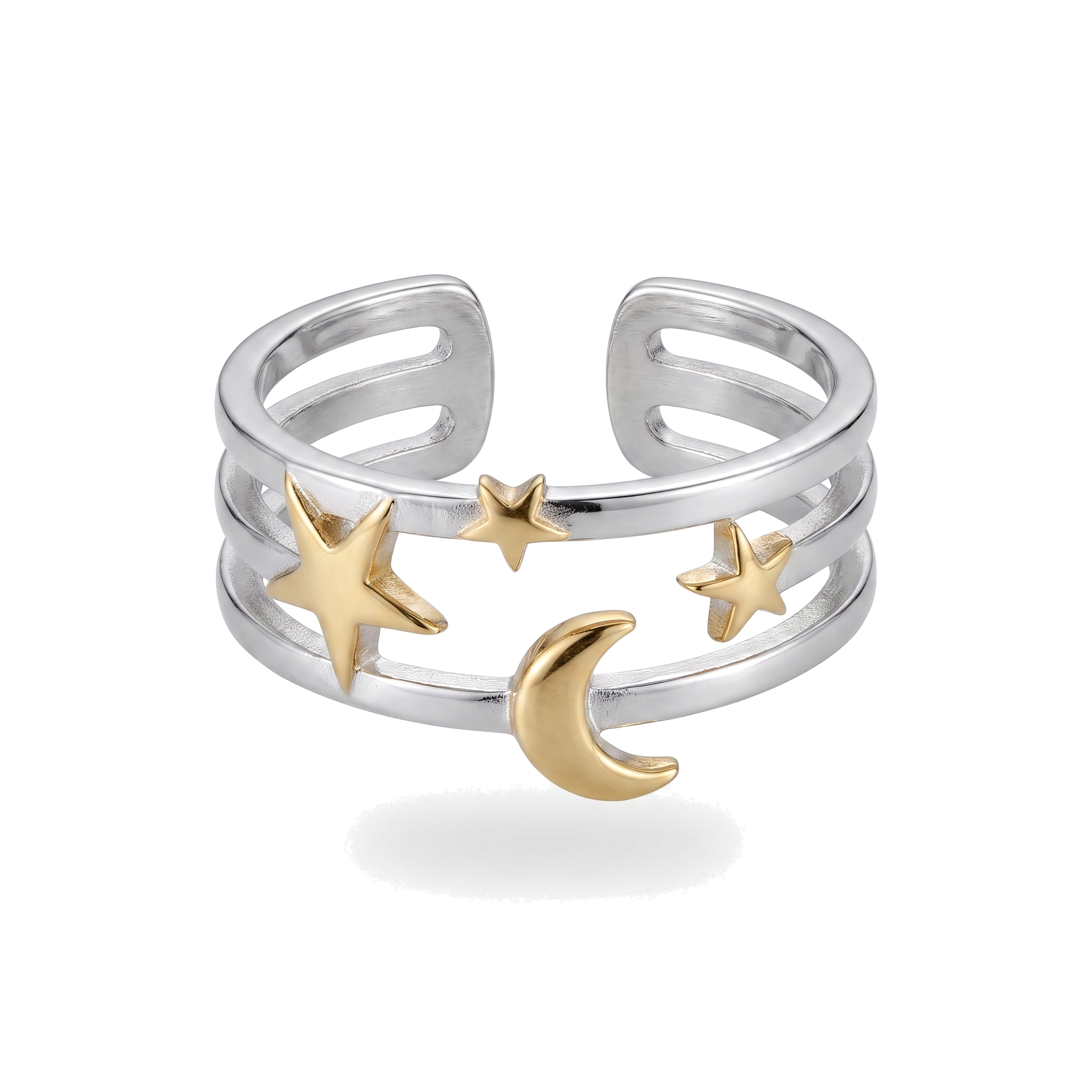 Silver Star Moon Ring