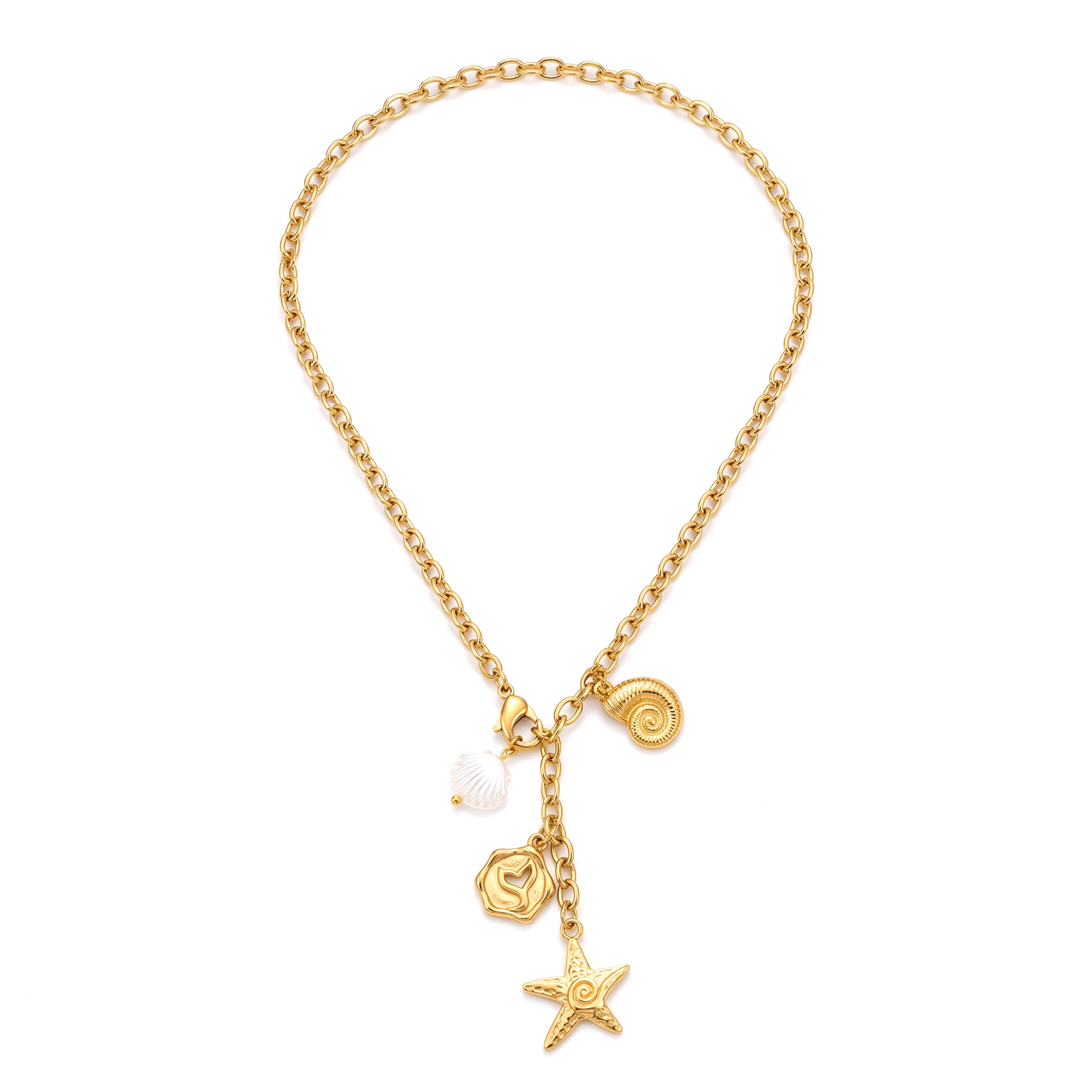 Gold Ocean Charm Necklace