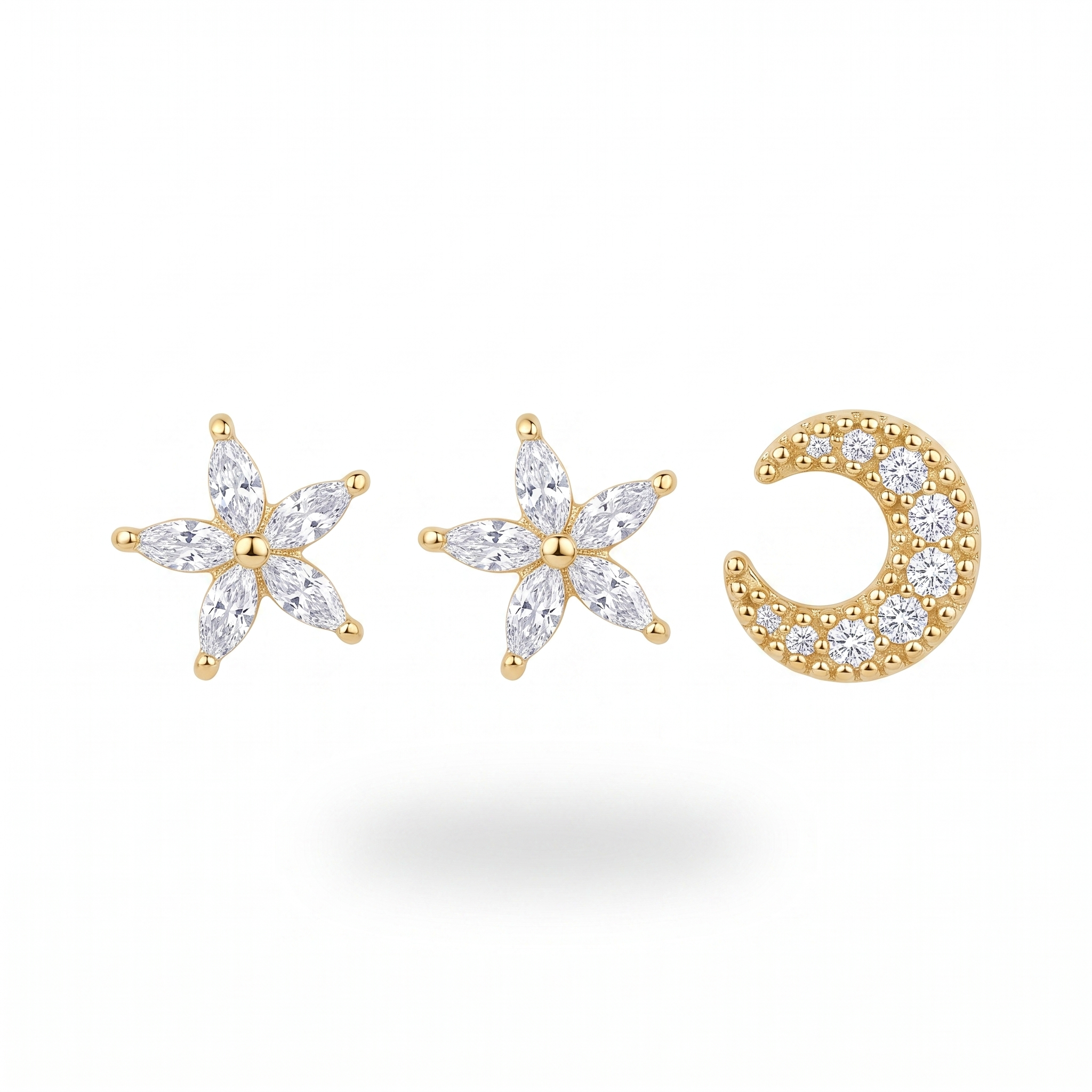 Crystal Flower & Moon Studs