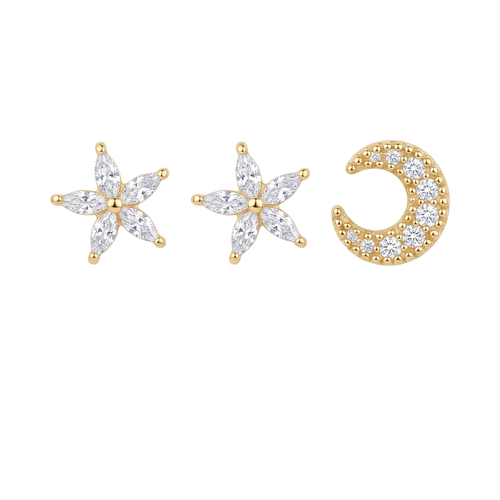 Crystal Flower & Moon Studs