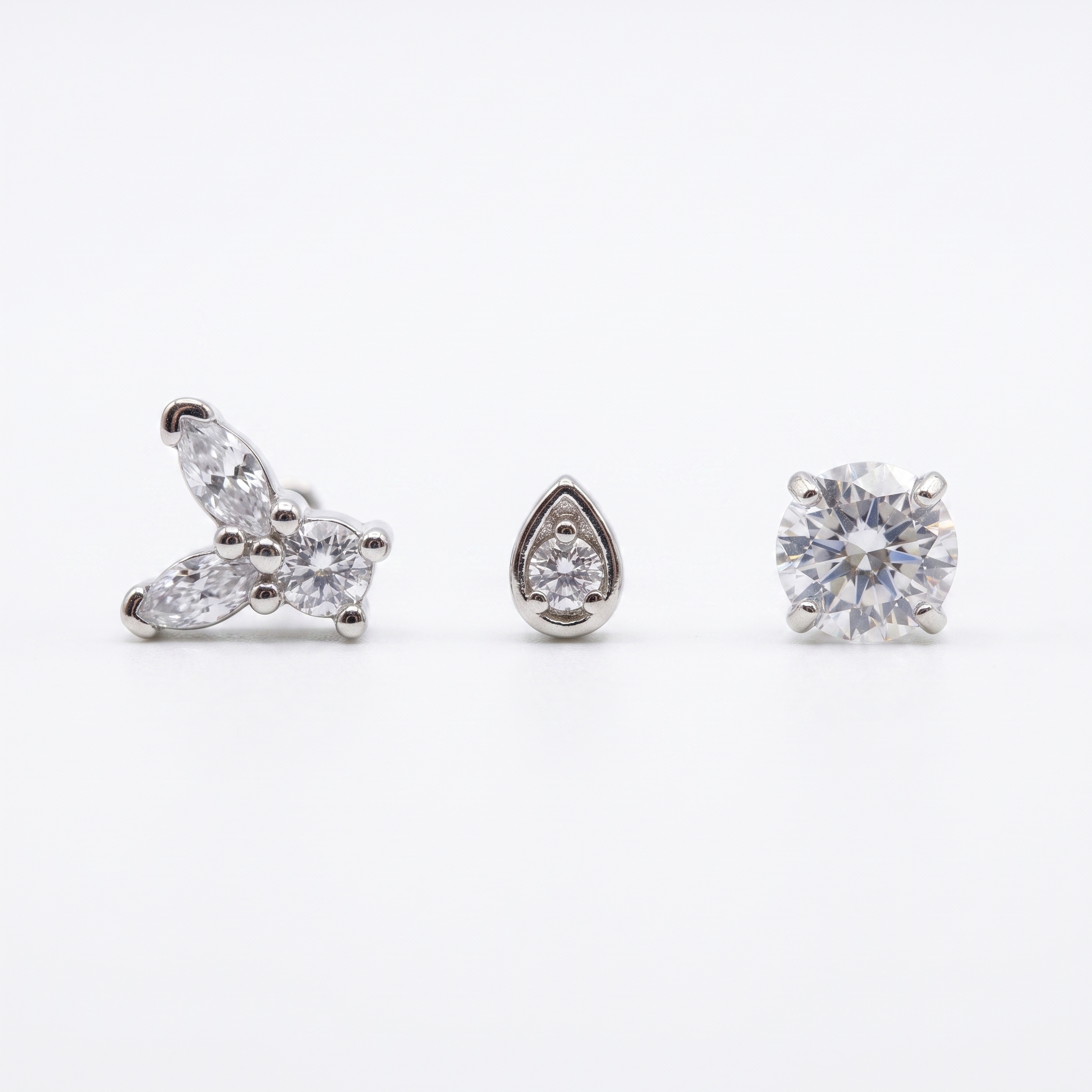 Silver Trio Crystal Studs
