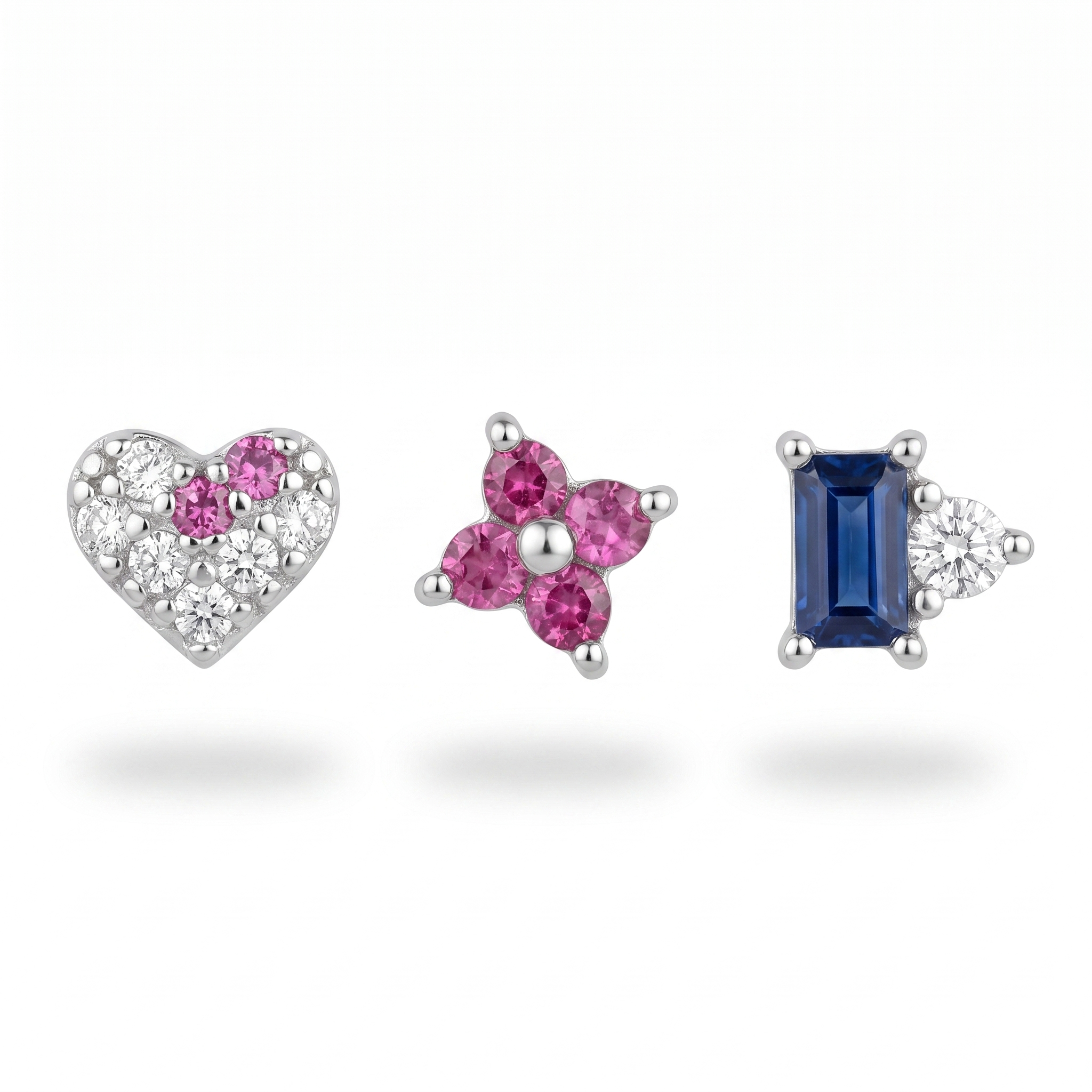 Pink Heart & Sapphire Studs