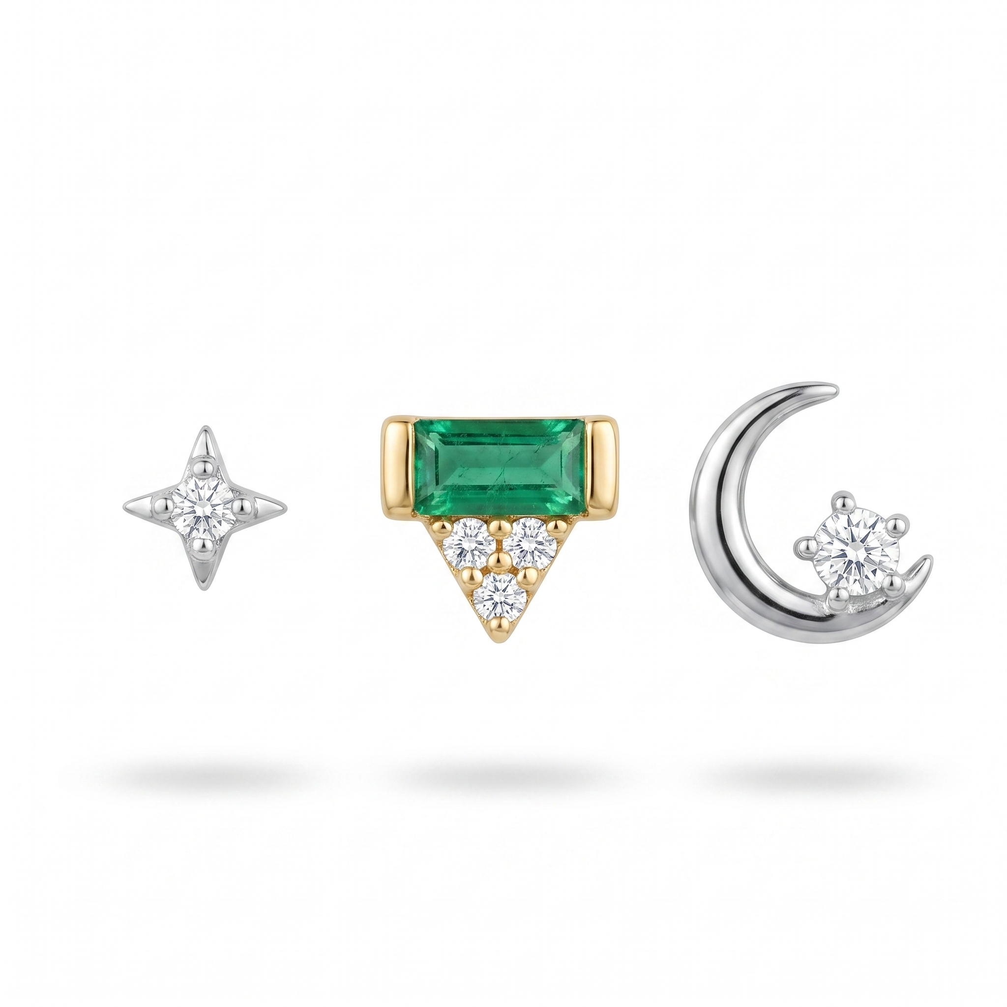 Emerald & Moon Studs