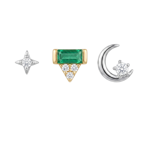 Emerald & Moon Studs