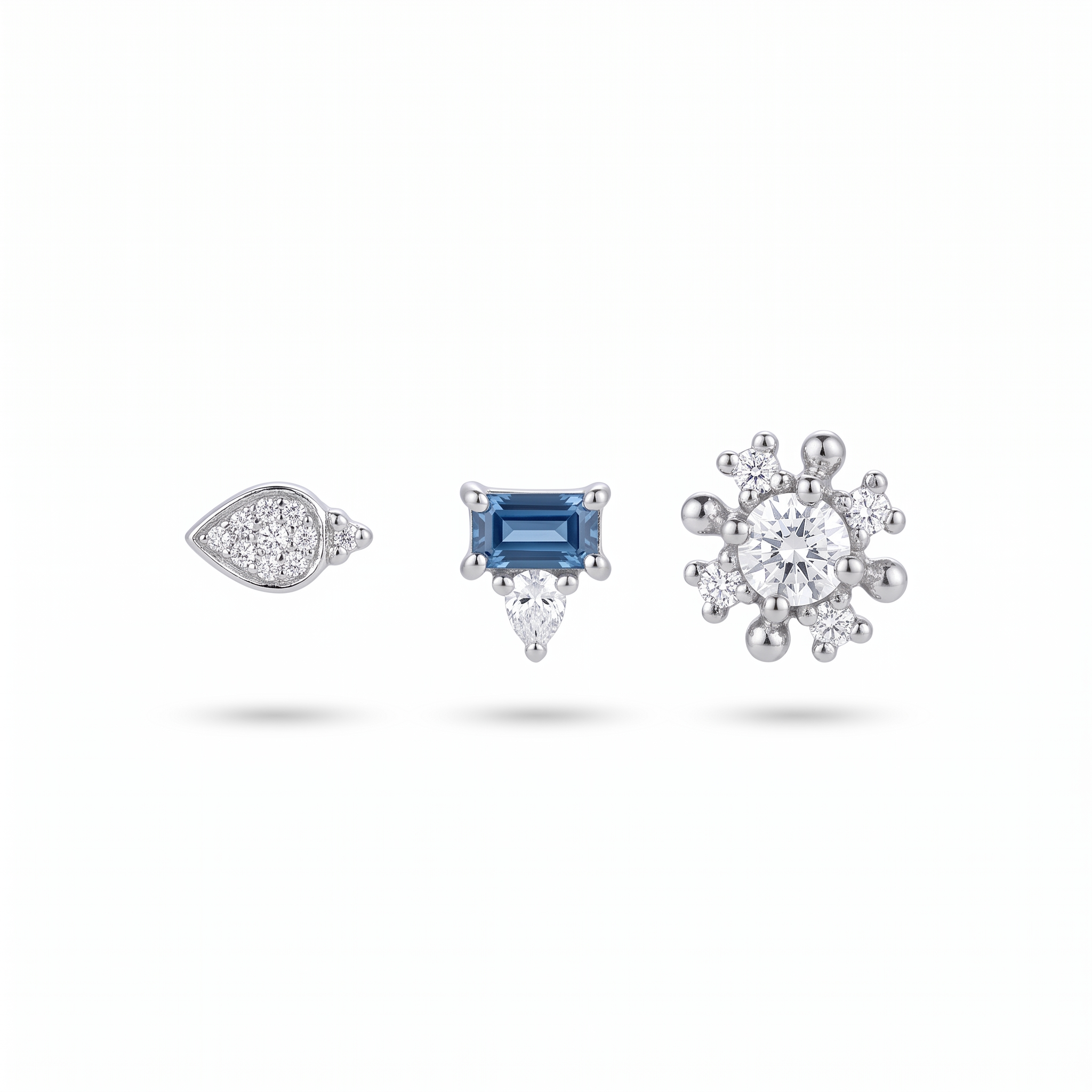 Blue Gem & Snowflake Studs