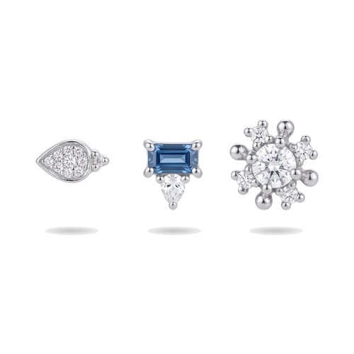 Blue Gem & Snowflake Studs