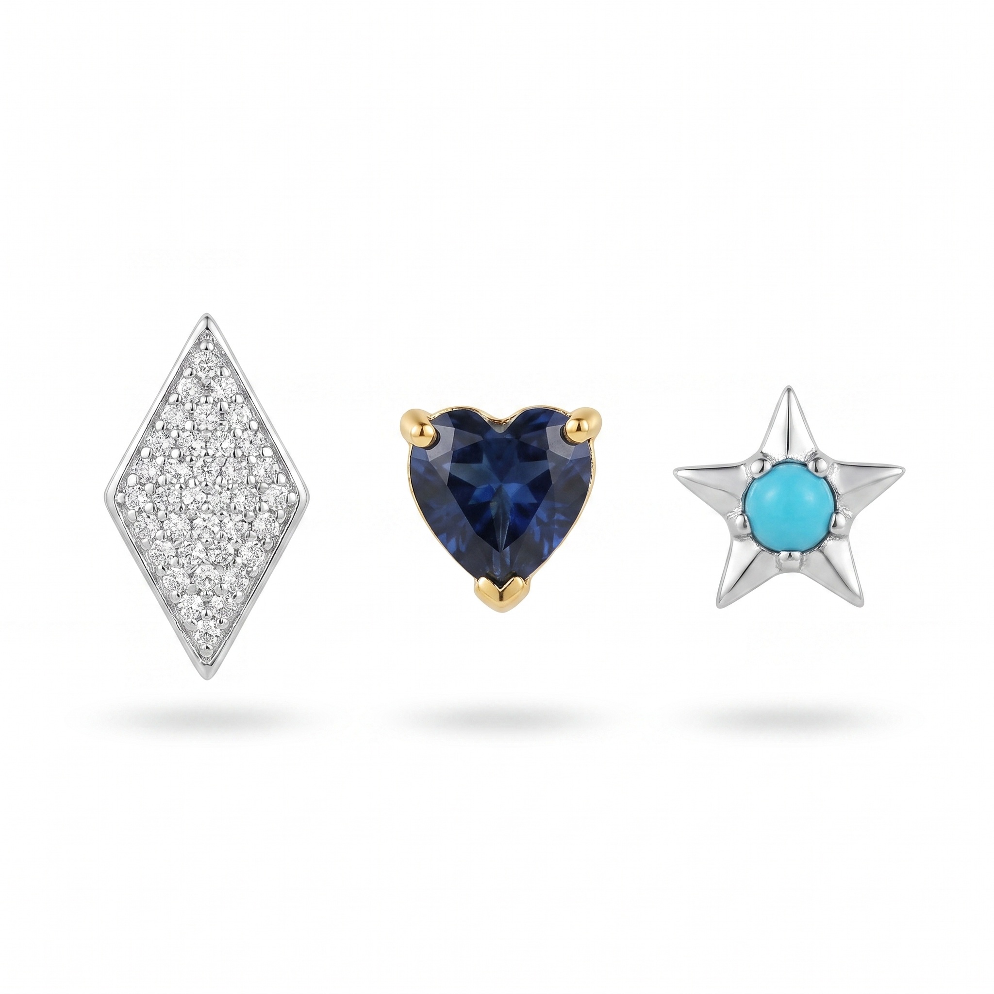 Blue Heart & Turquoise Star Studs