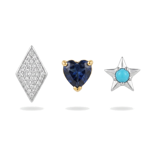 Blue Heart & Turquoise Star Studs