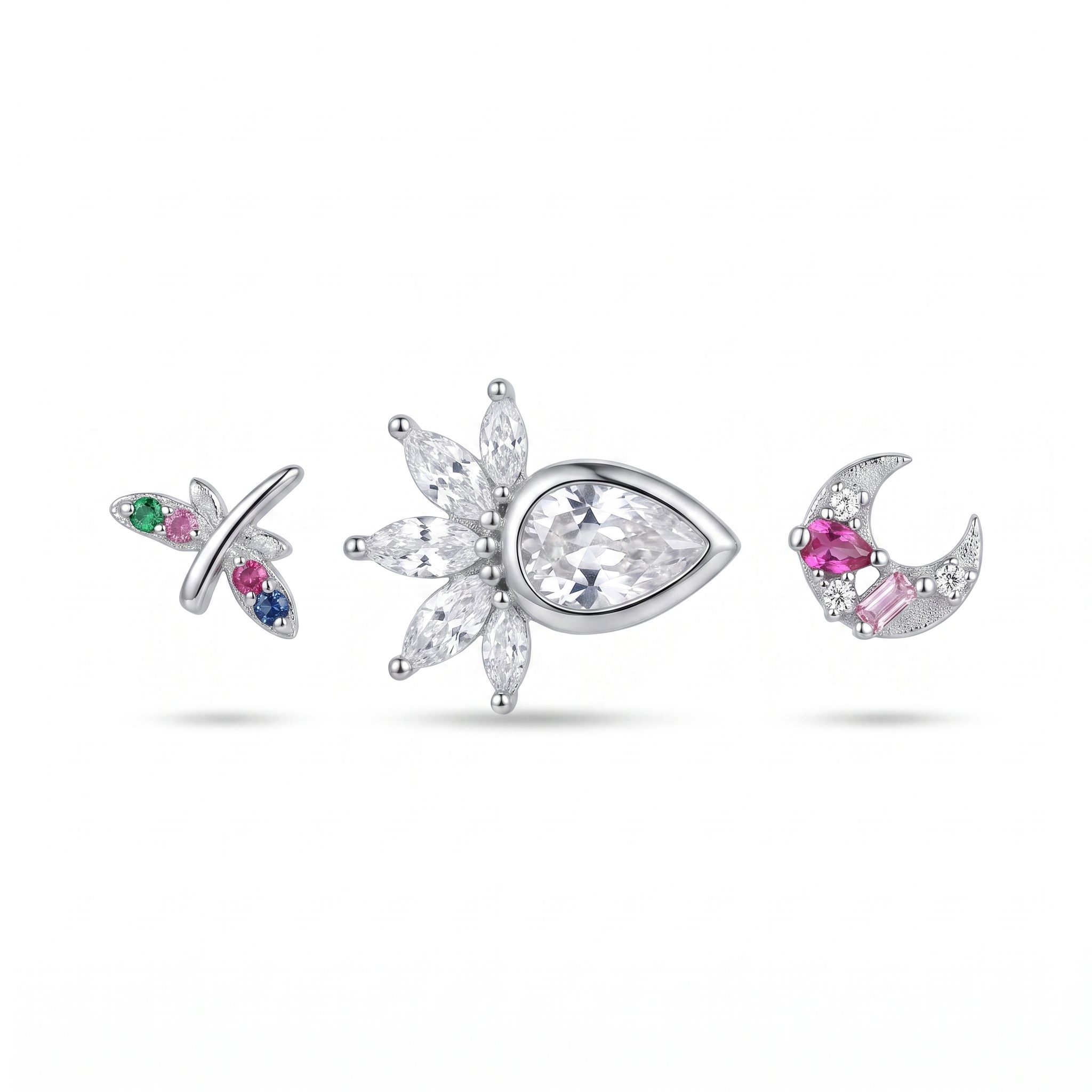 Flower & Moon Marquise Studs