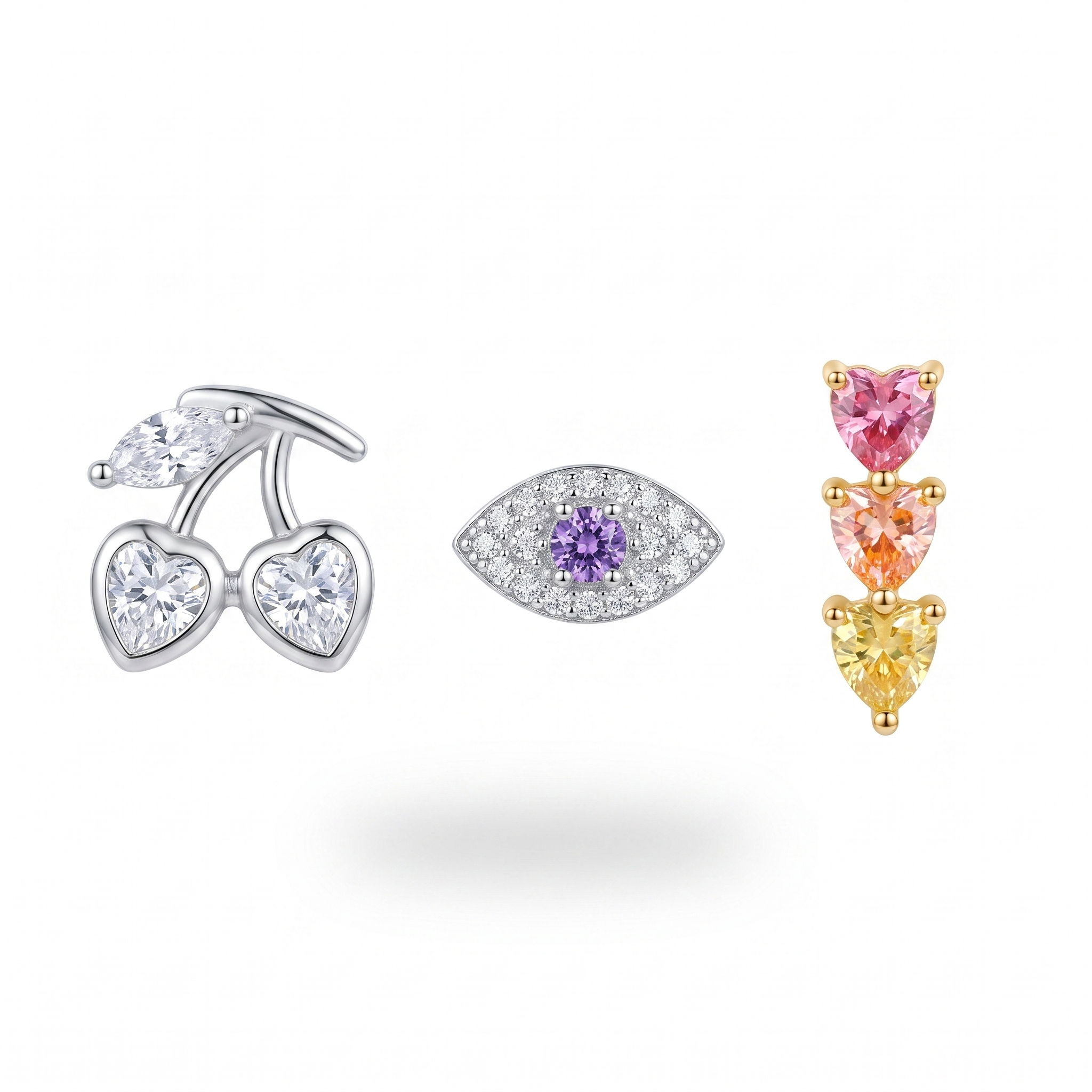 Cherry & Rainbow Heart Studs